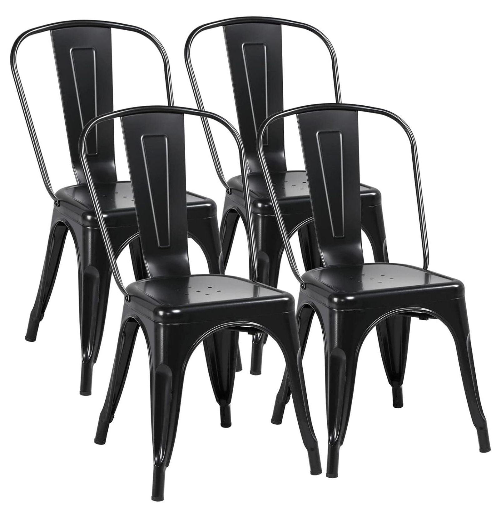 Iron Metal Dining Chairs Stackable Side Chairs Bar Chairs with Back Indoor/Outdoor Classic/Chic/Industrial/Vintage Bistro Trattoria Kitchen Restaurant Matte Black, Set of 4