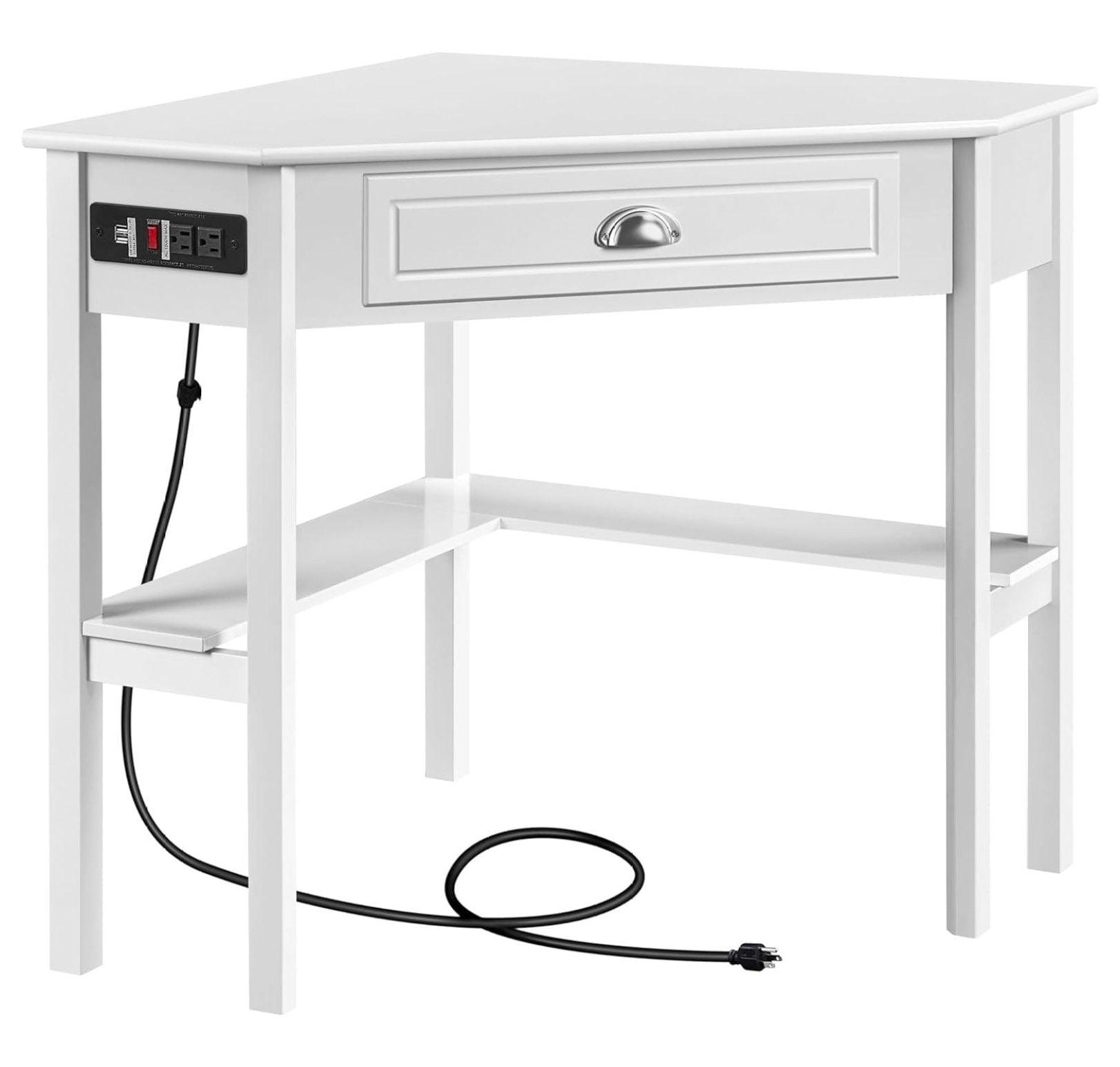 Yaheetech Corner Computer Desk Workstation with Power Outlet White