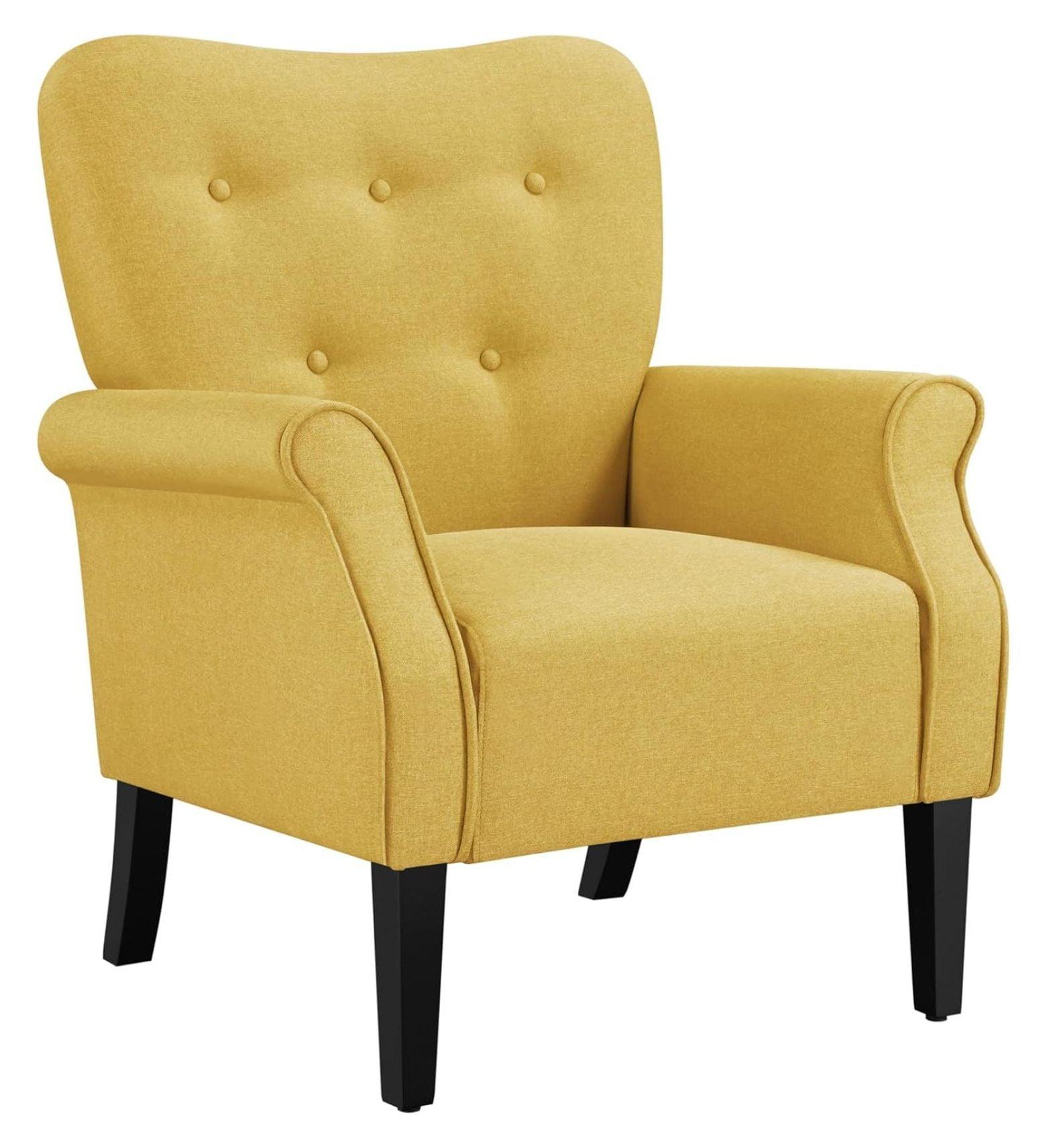 Yaheetech Modern Upholstered Accent Chair with Wooden Leg for Living Room, Yellow