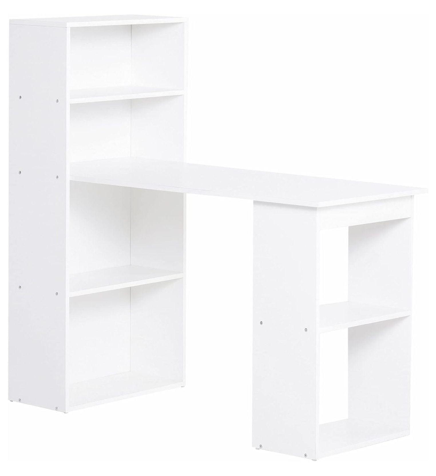 HOMCOM Office Desk with 6-Tier Shelves, 47" Writing Table, White