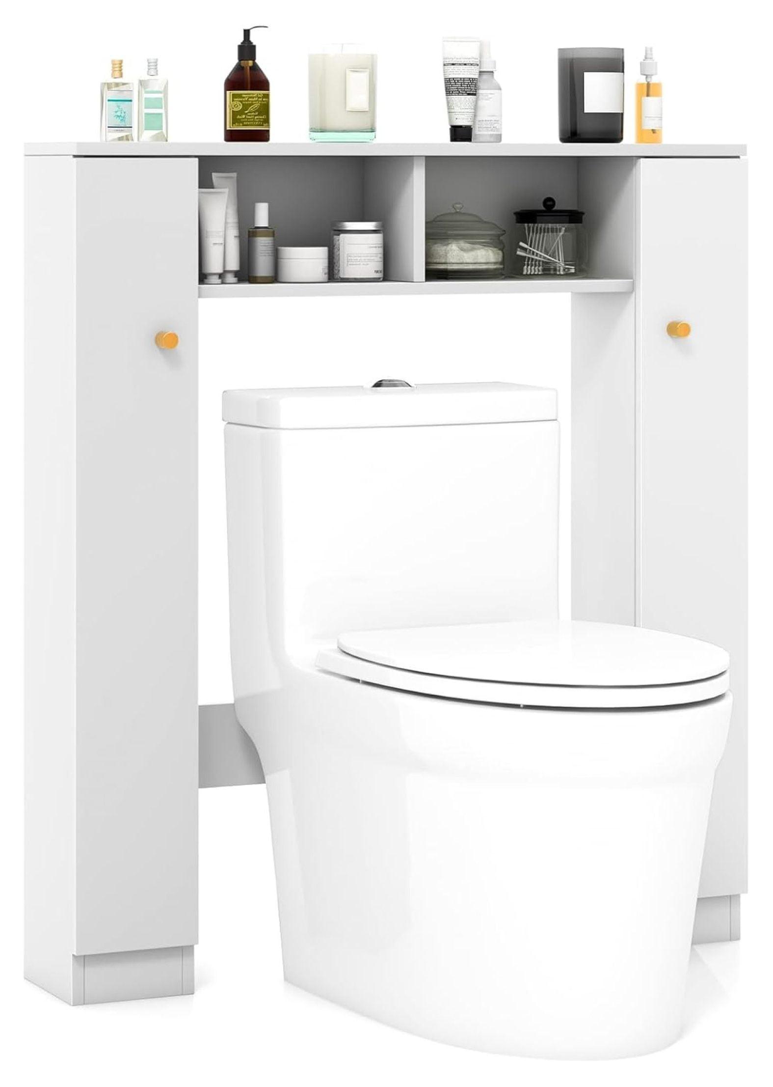 White Adjustable Over-the-Toilet Storage Cabinet with Double Doors