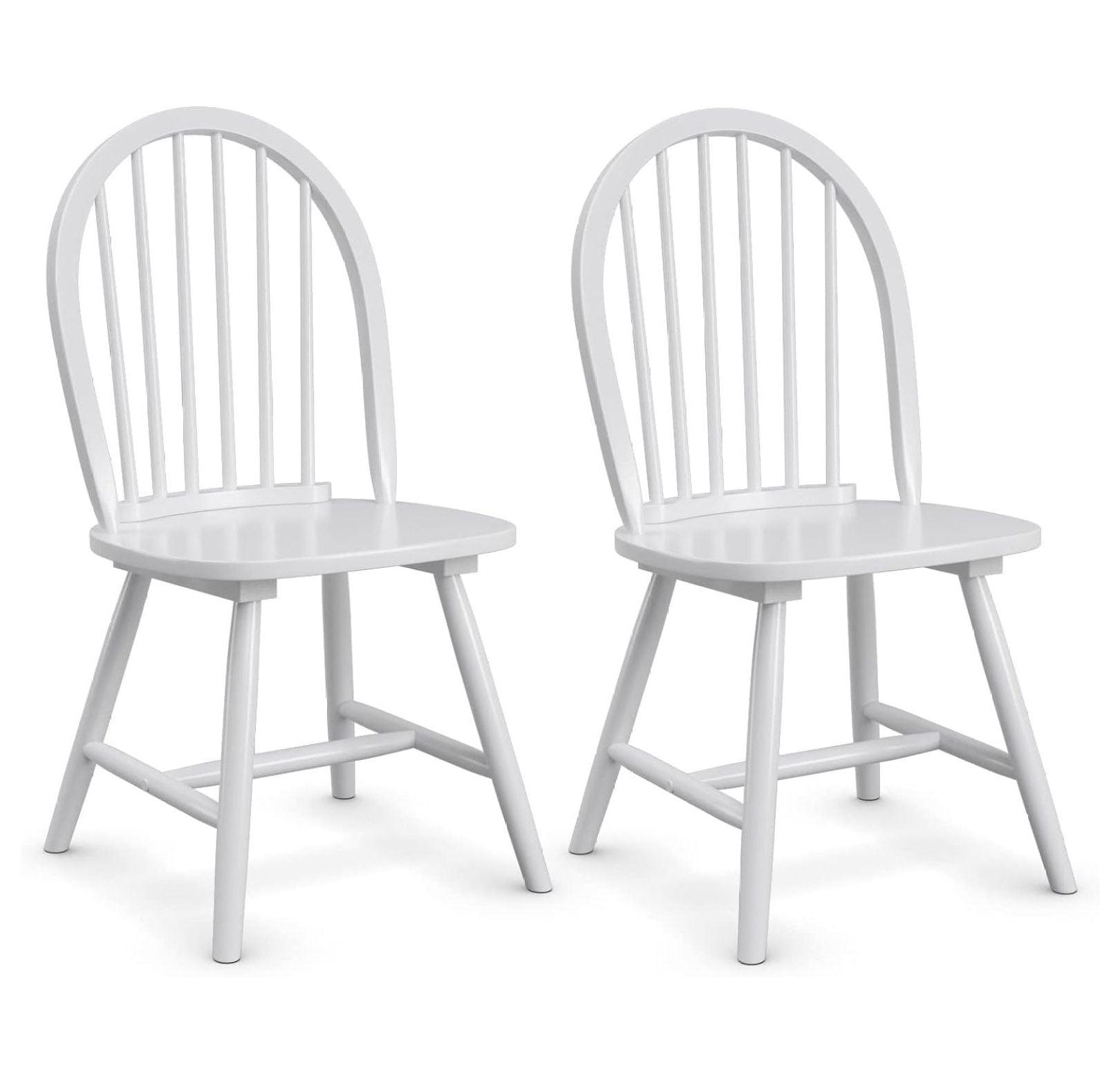Costway Set of 2 Vintage Windsor Dining Side Chair Wood Spindleback Kitchen Room White