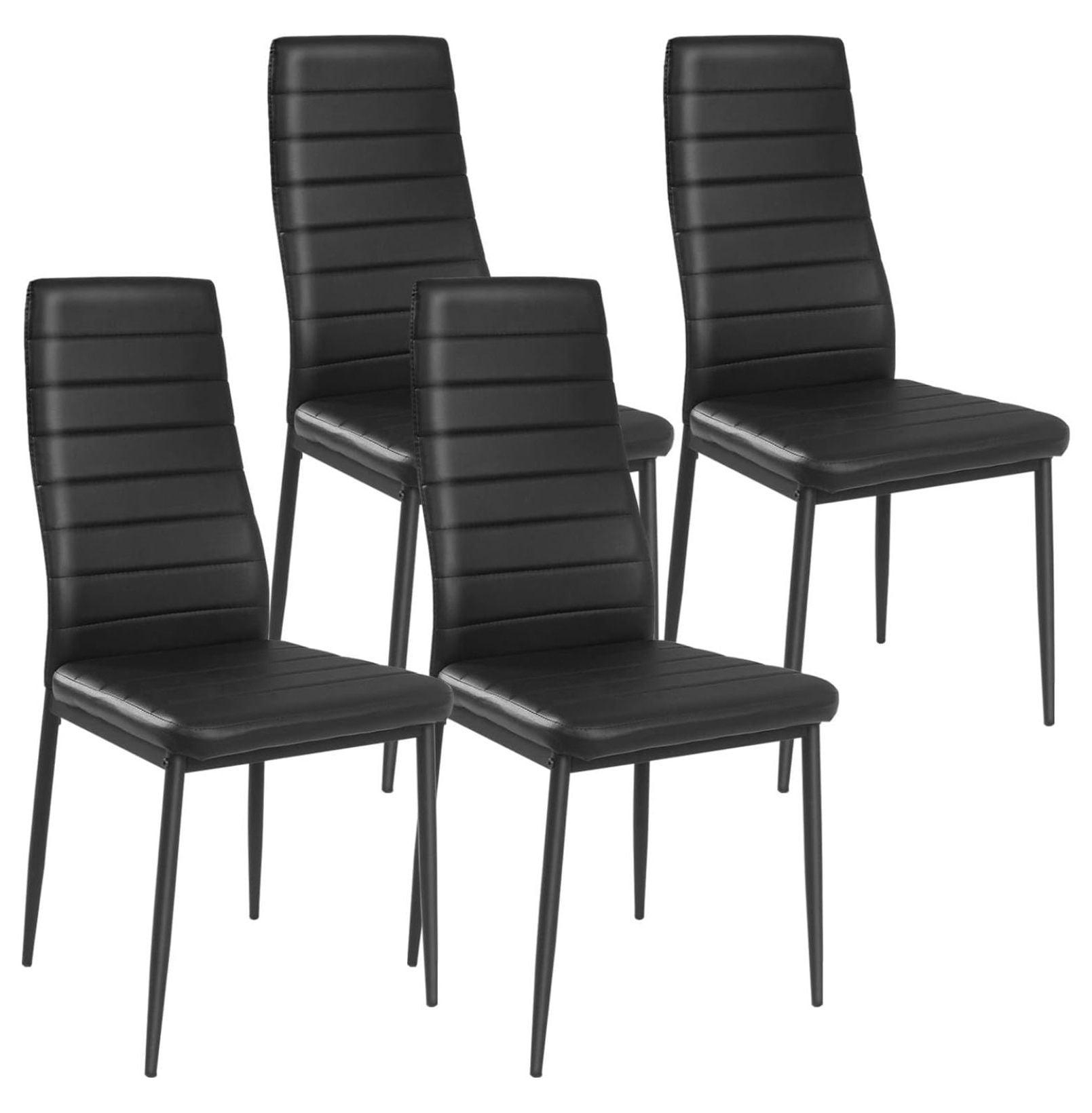 Modern Dining Chairs Set of 4, Mid Century Dining Chair w/Metal Legs, High Back and Leather, Upholstered Kitchen & Dining Room Chairs, Black