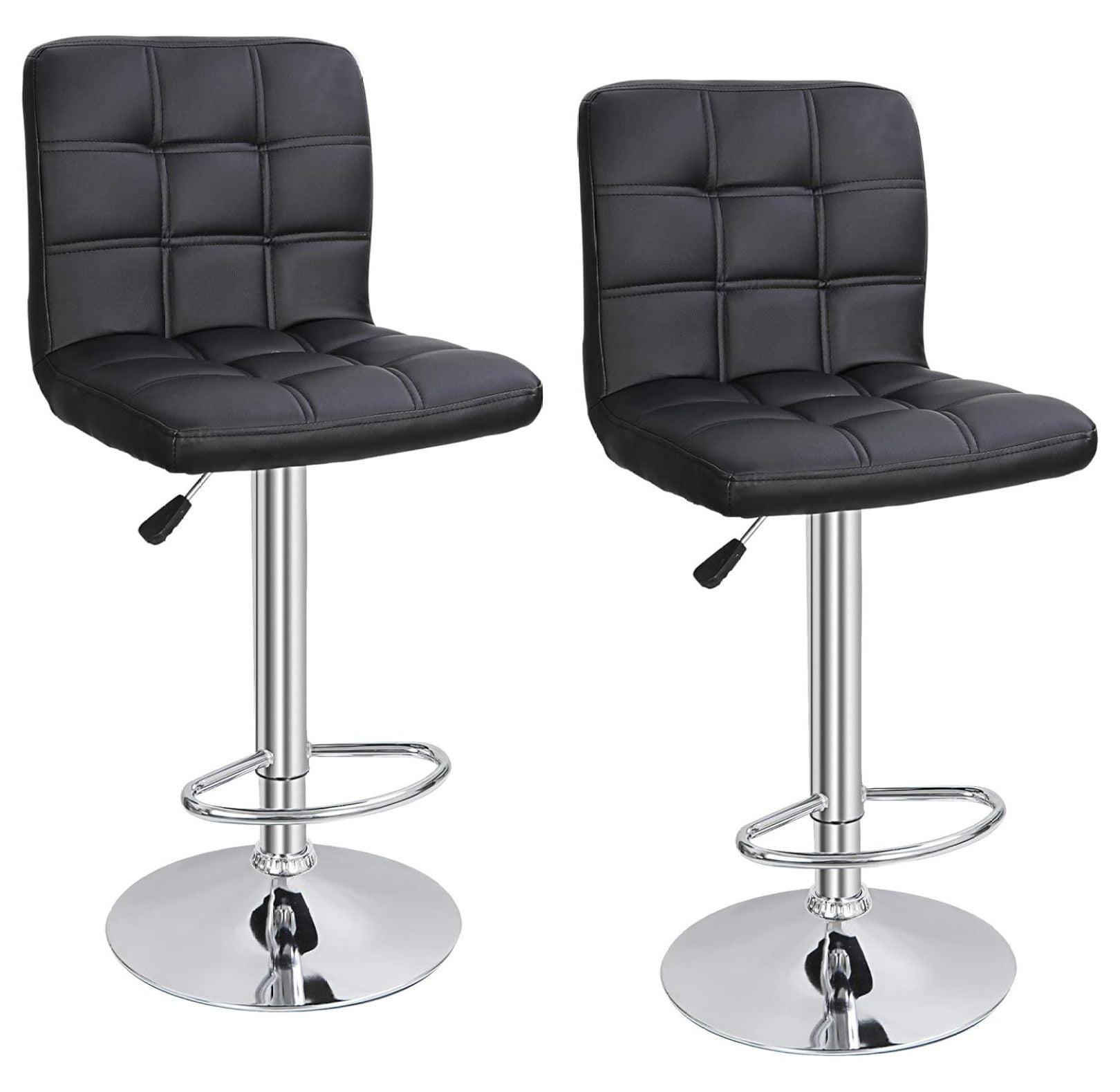Barstools Set of 2 Counter Height Bar Stools Height Adjustable Back PU Leather Swivel Stools Hydraulic Swivel Dining Chairs for Kitchen Bar Restaurant Living Room, Black