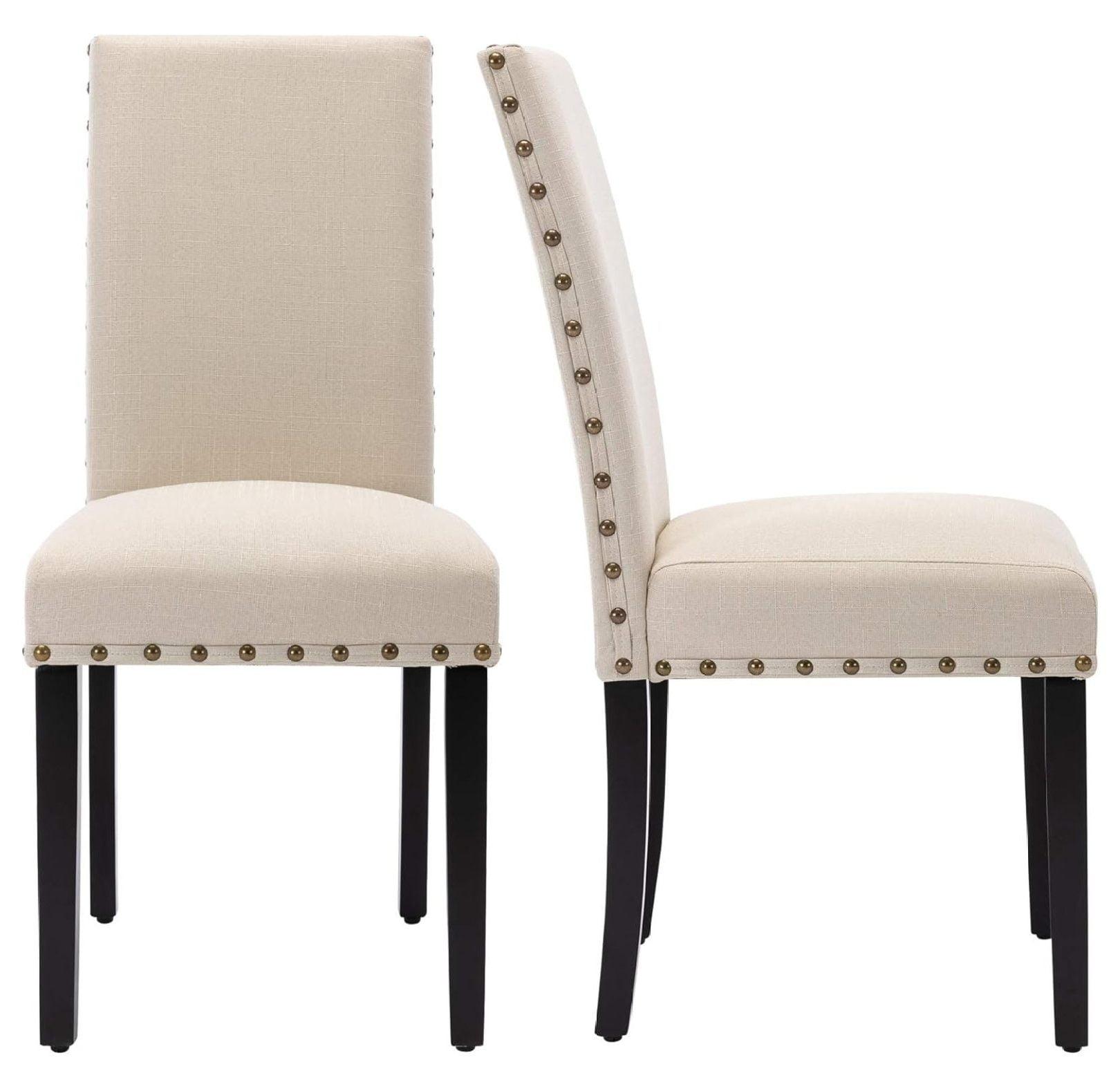 Costway Set of 2 Fabric Dining Chairs Upholstered with Nailhead Trim