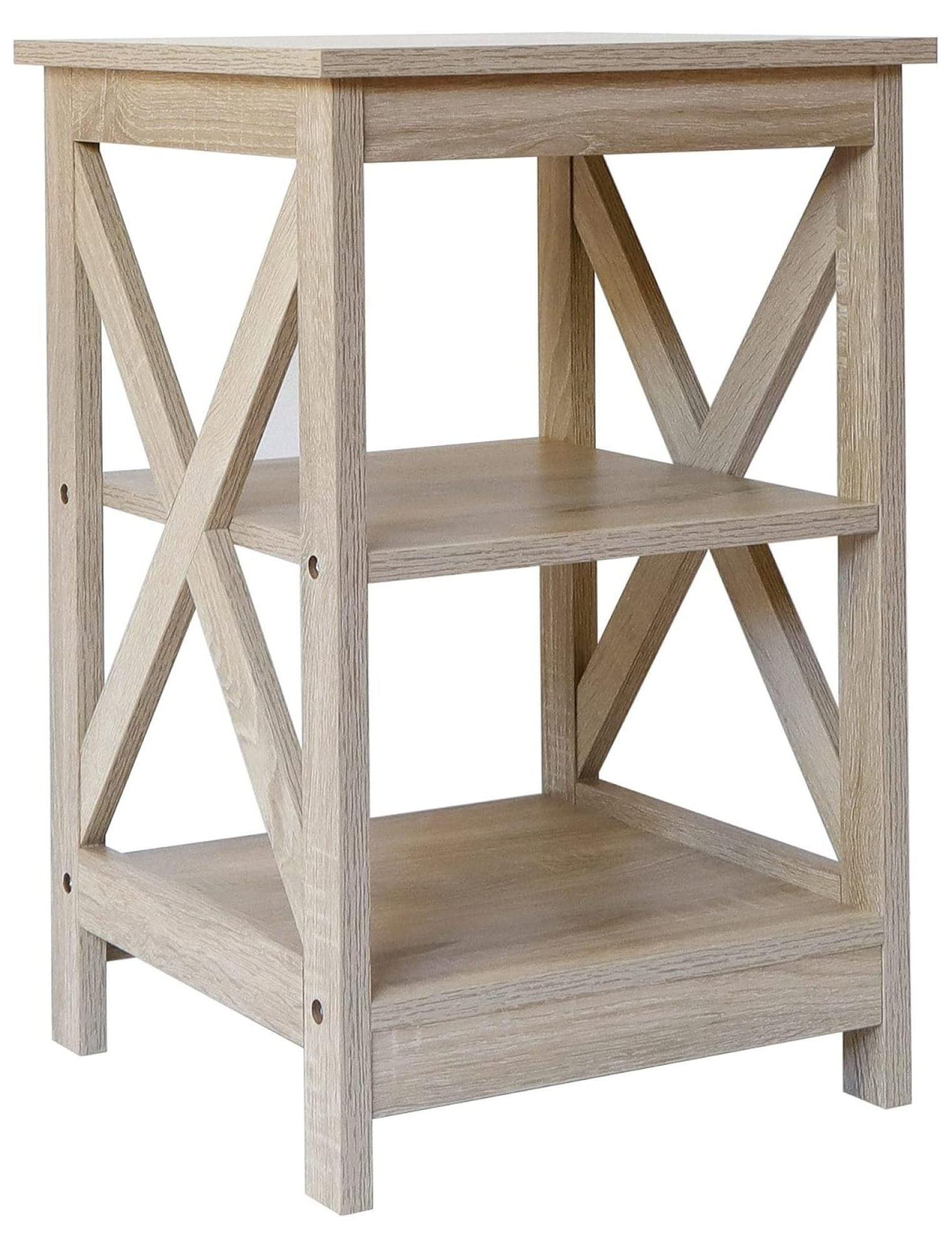 White Oak 3-Tier Modern Farmhouse Wood Side Table