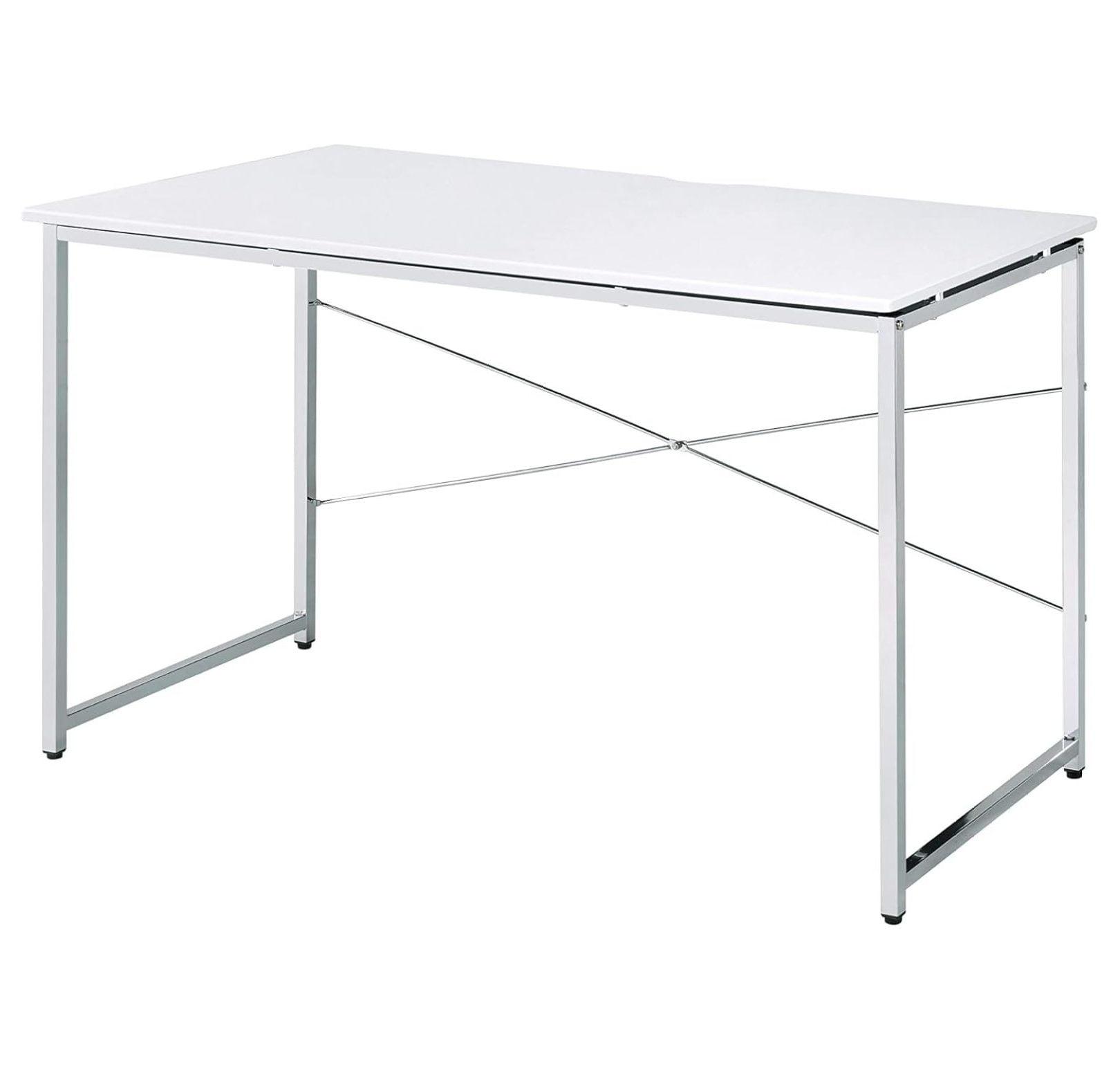 Tennos Rectangular Metal Frame Writing Desk in White and Chrome