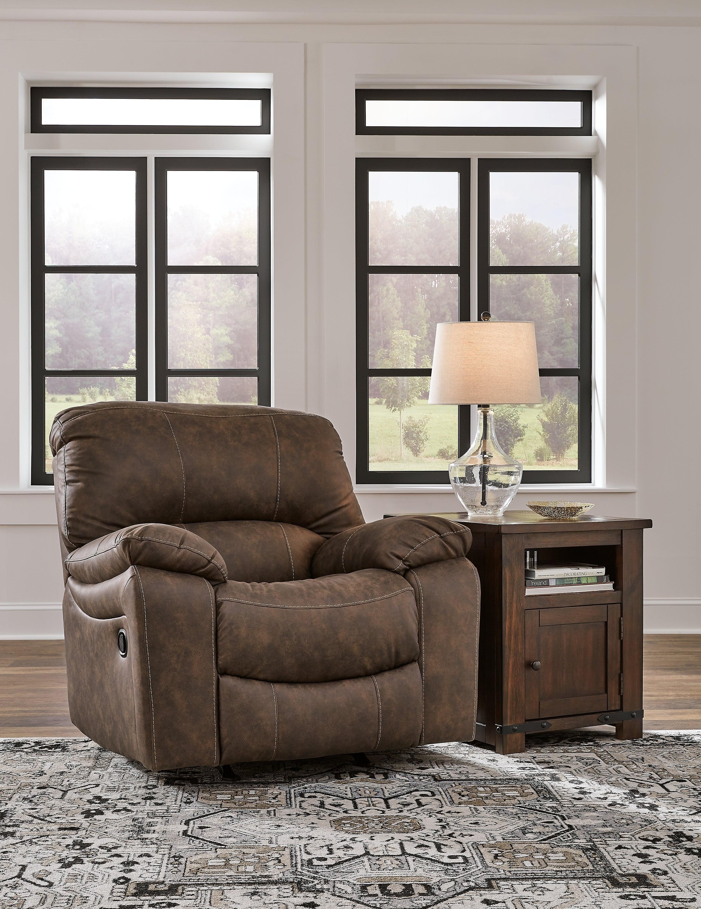 Brown Faux Leather Recliner with Metal Frame