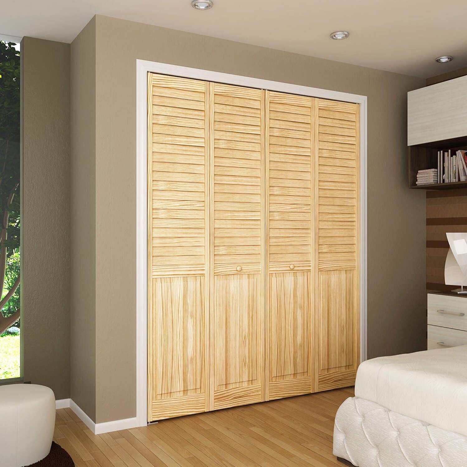 Kimberly Bay Louvered Wood Unfinished Half Panel Plantation Bi-Fold Door