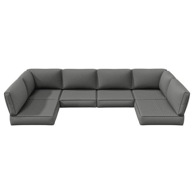 Kimunuk 14 Piece Outdoor Furniture Replacement Cushions, 5" Foam Foam High-Density, Fits 6-Seat Sectional Rattan Conversation Set, Patio Water-Resistant Sofa Cushions, Light Grey
