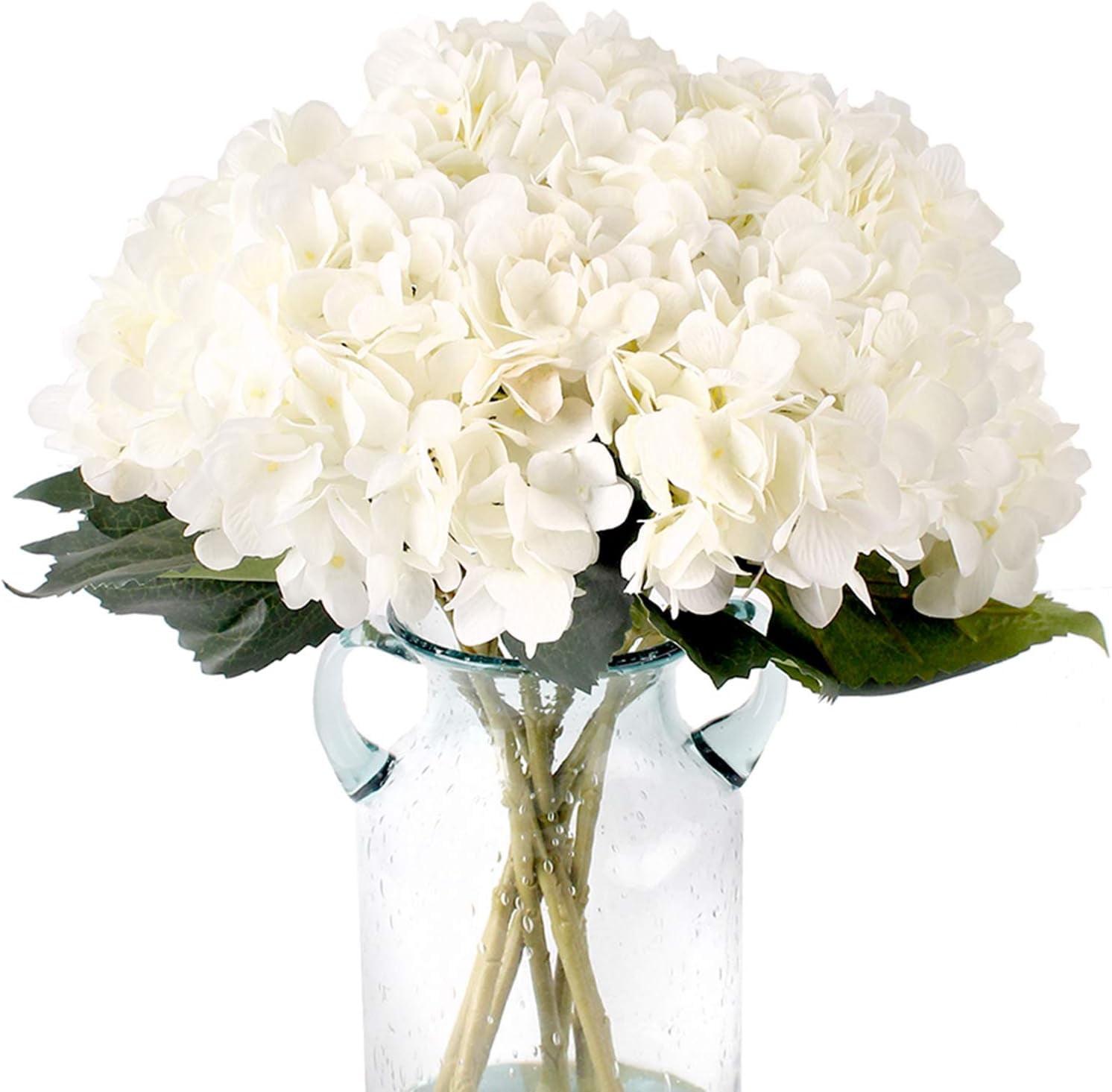 Kimura's Cabin 6pcs Fake White Flowers Artificial Silk Hydrangea Flowers Bouquets Faux Hydrangea Stems for Home Table Centerpieces Wedding Party Decoration (White)