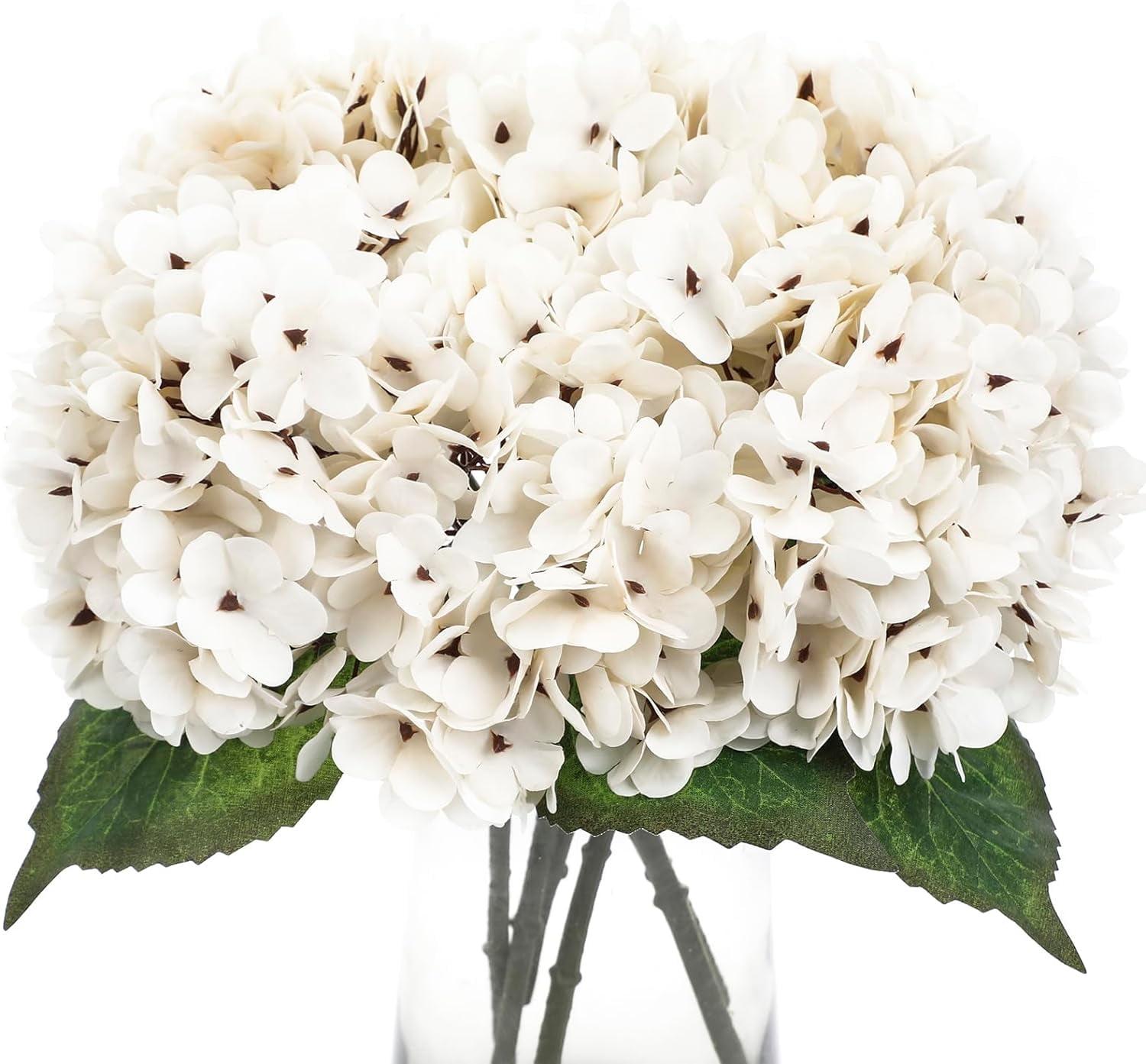 Kimura's Cabin 6pcs Fake White Flowers Artificial Silk Hydrangea Flowers Bouquets Faux Hydrangea Stems for Home Table Centerpieces Wedding Party Decoration (White)