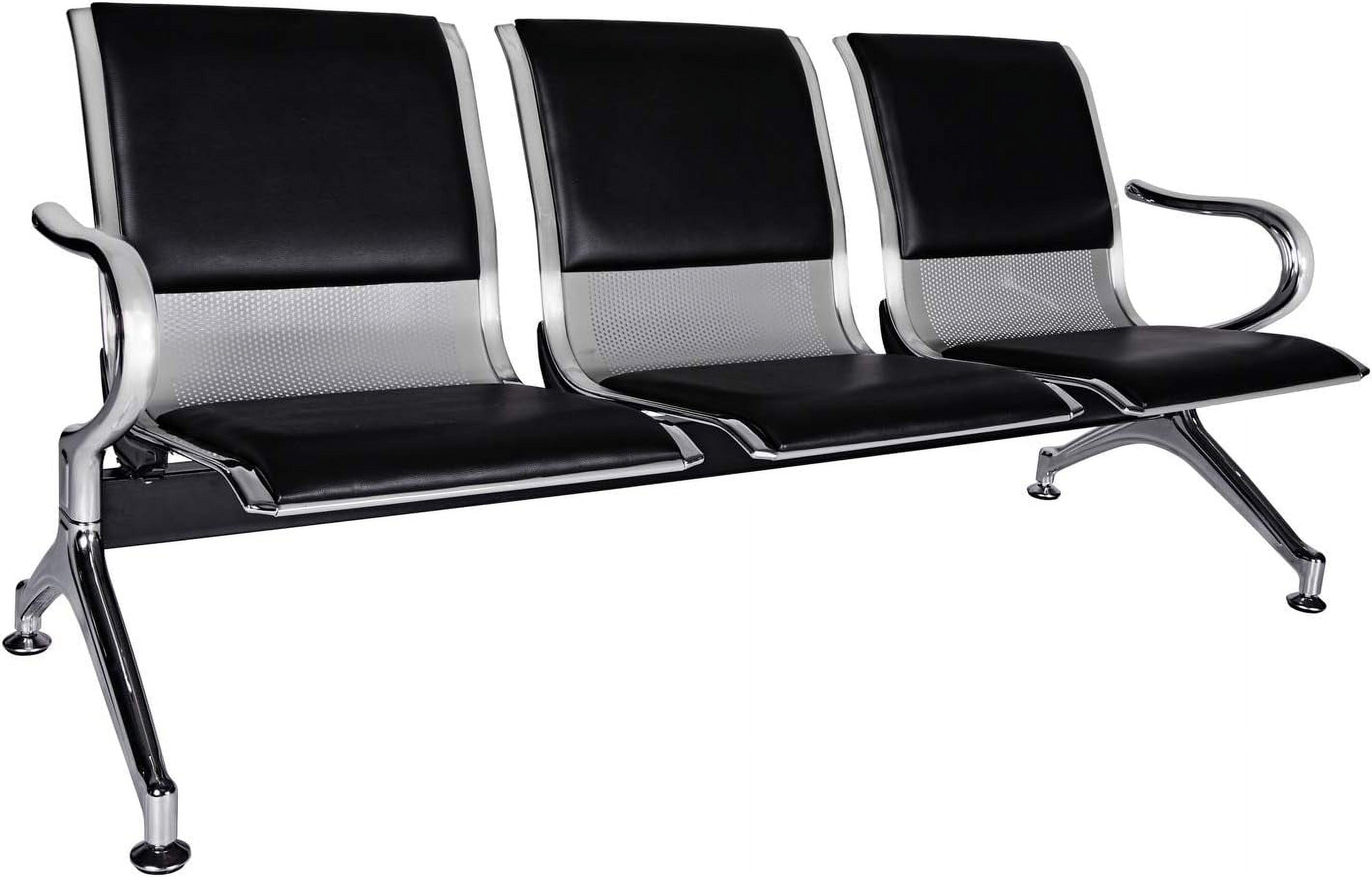 Kinbor Waiting Room Chairs, 3-Seat Reception Chairs Office Guest Waiting Furniture Bench Seating for Airport Bank Hospital, Black