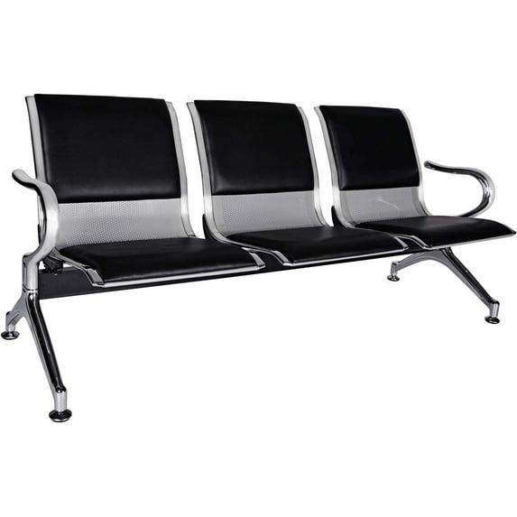 Kinbor Waiting Room Chairs, 3-Seat Reception Chairs Office Guest Waiting Furniture Bench Seating for Airport Bank Hospital, Black