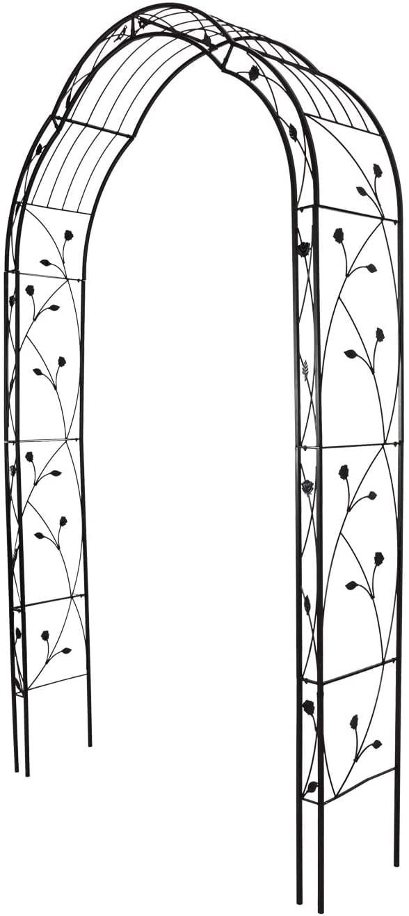 Kinbor 8' Black Metal Garden Arch with Floral Design