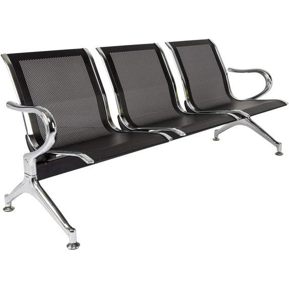 Kinbor Waiting Room Chairs, 3-Seat Reception Chairs Office Guest Waiting Furniture Bench Seating for Airport Bank Hospital, Black