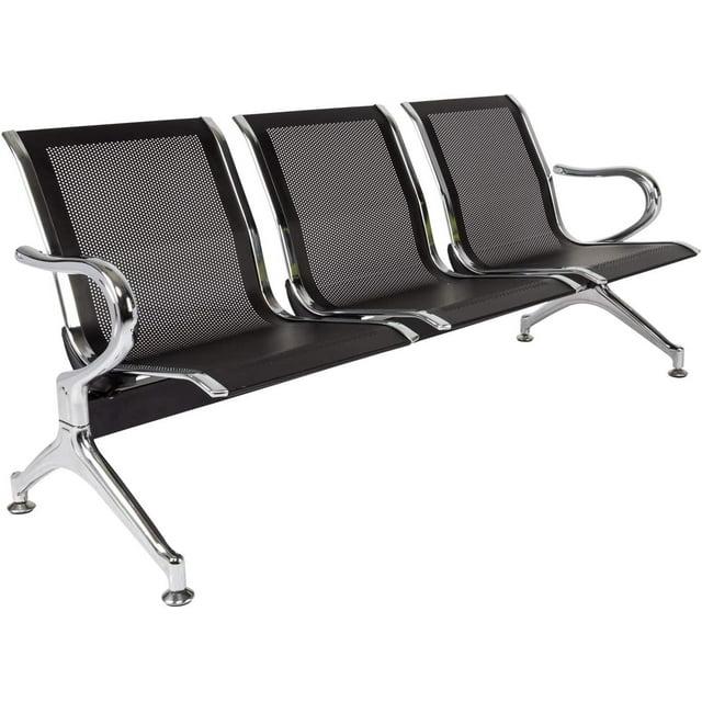 Kinbor Waiting Room Chairs, 3-Seat Reception Chairs Office Guest Waiting Furniture Bench Seating for Airport Bank Hospital, Black