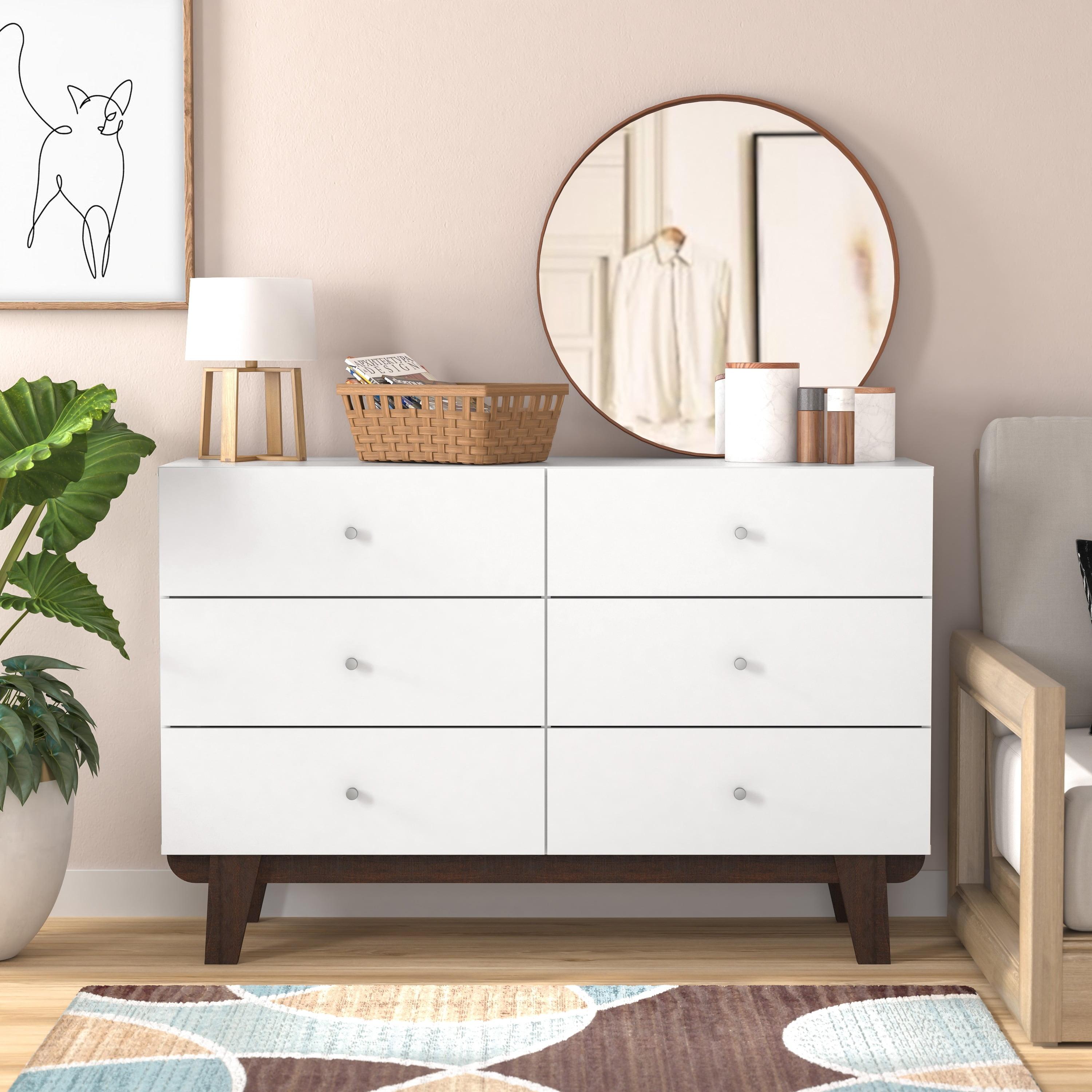 Matte White Mid-Century Modern 6-Drawer Dresser