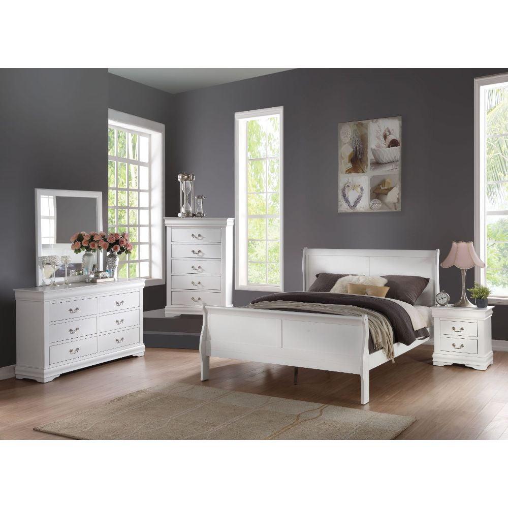 White Upholstered King Platform Bed with Wood Frame and Headboard