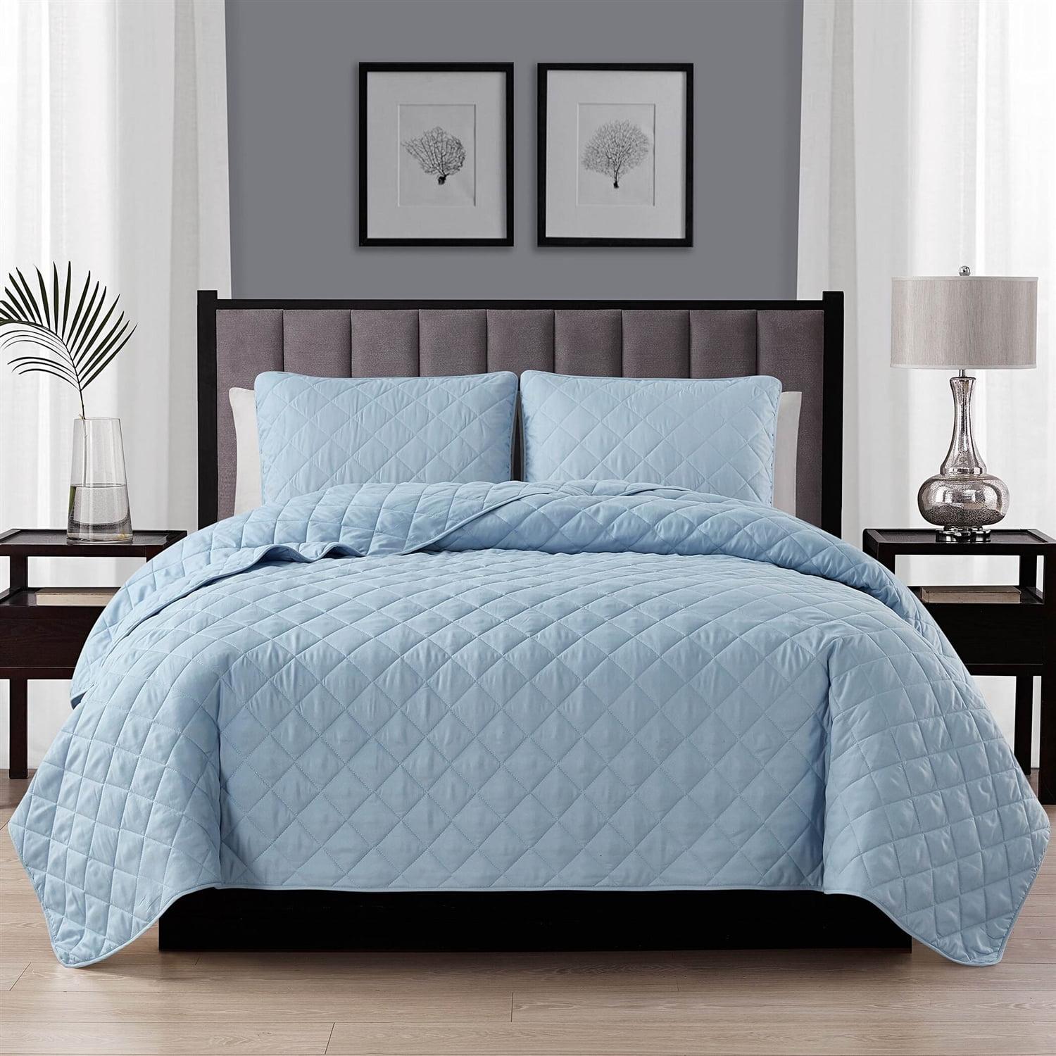Swift Home | Essential Diamond Stitched 3-Piece Quilt Set Light Blue King/Cal King