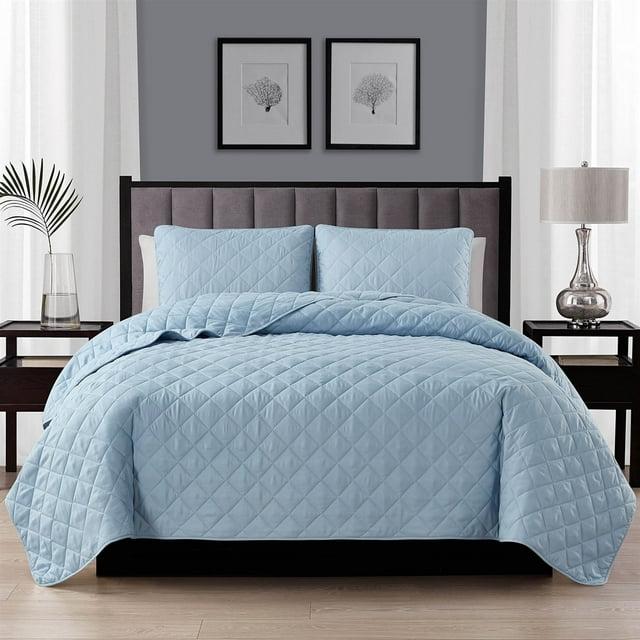 Swift Home | Essential Diamond Stitched 3-Piece Quilt Set Light Blue King/Cal King