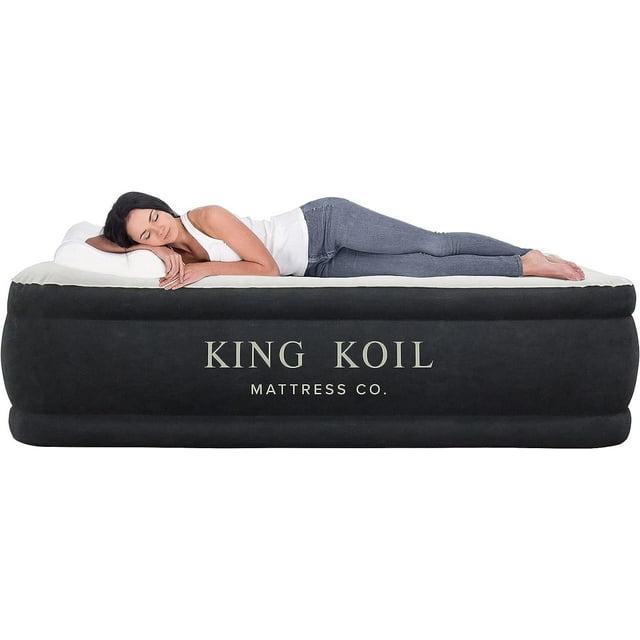 King Koil Plush Pillow Top Luxury Twin Air Mattress with Built-in High-Speed Pump for Camping, Home & Guests - Airbed Inflatable Blow Up Mattress, Waterproof, 1-Year Manufacturer Warranty