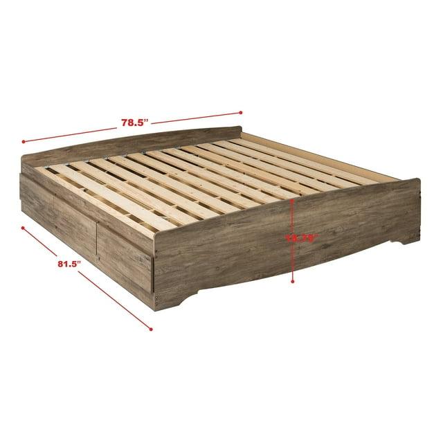 King Mate's Platform Storage Bed with 6 Drawers Drifted Gray - Prepac: King-Sized, No Box Spring Needed