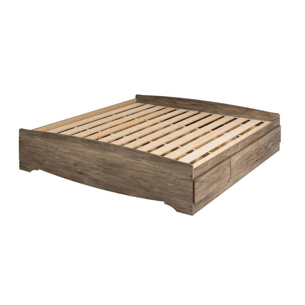 King Mate's Platform Storage Bed with 6 Drawers Drifted Gray - Prepac: King-Sized, No Box Spring Needed