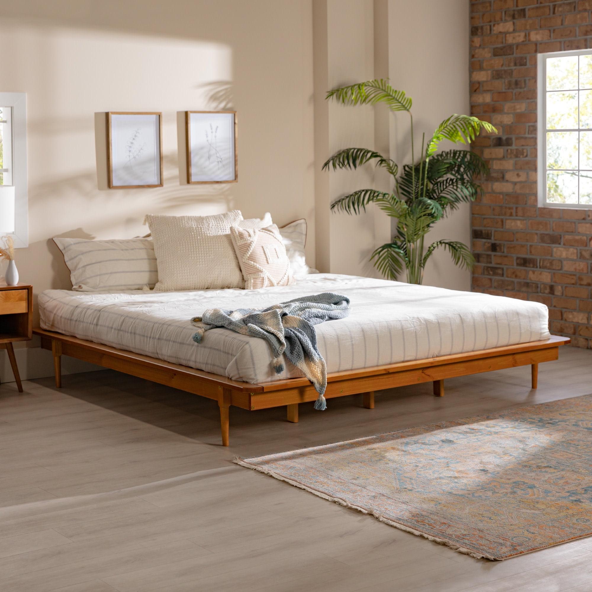 George Oliver Mid-Century Modern Solid Wood King Platform Bed Frame