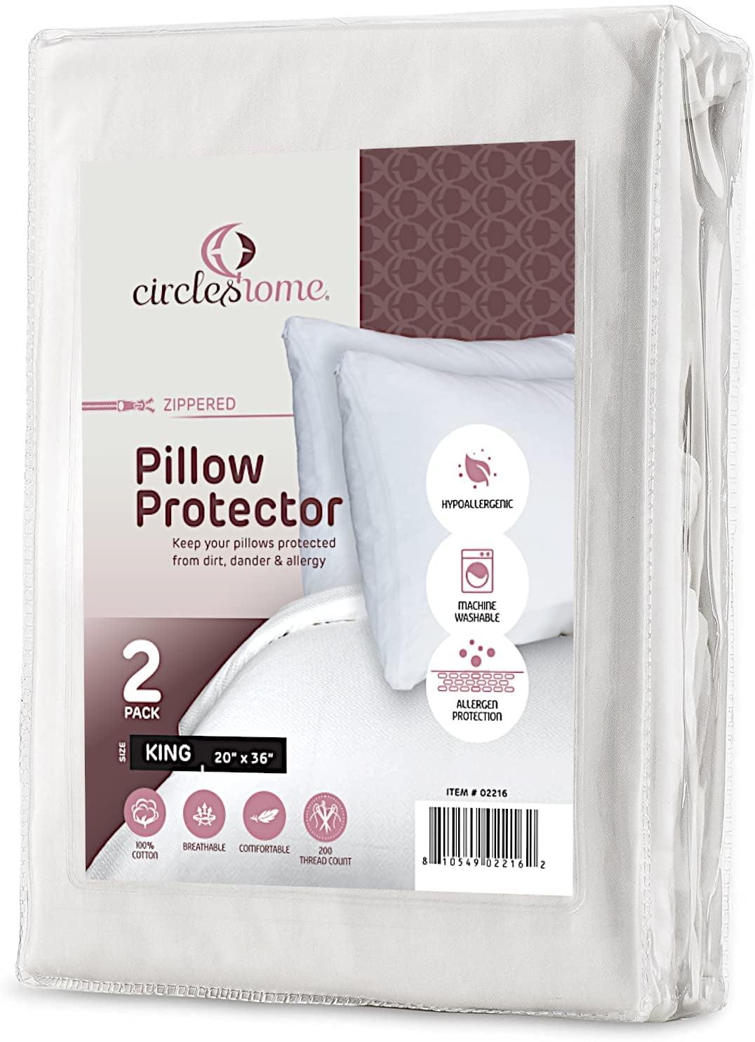 Circles Home 100% Cotton Breathable Pillow Protector with Zipper – (2 Pack)