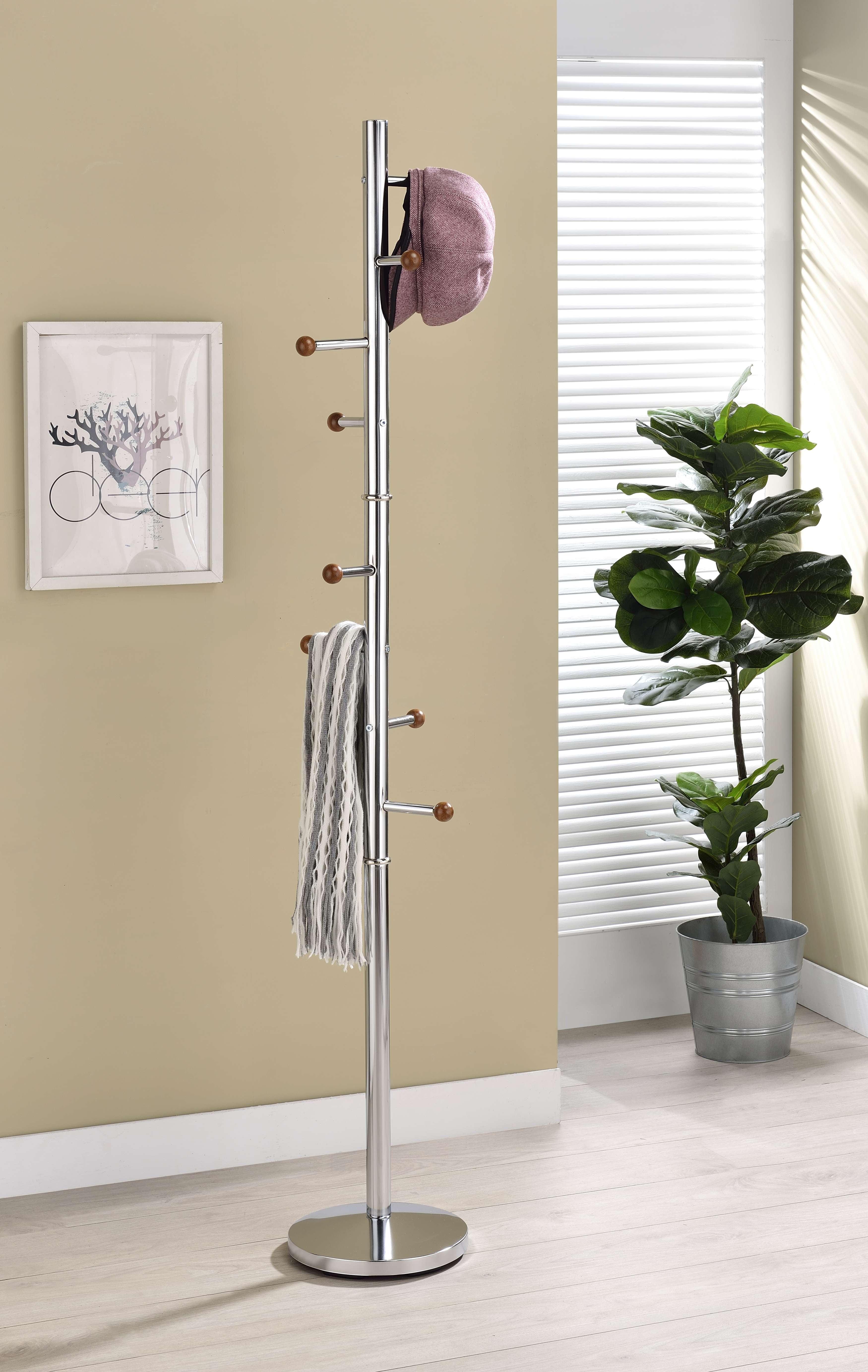 King's Brand Furniture 8-Hook Coat Rack Hall Tree, Chrome/Walnut