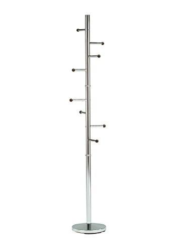 Chrome and Walnut 8-Hook Freestanding Metal Coat Rack