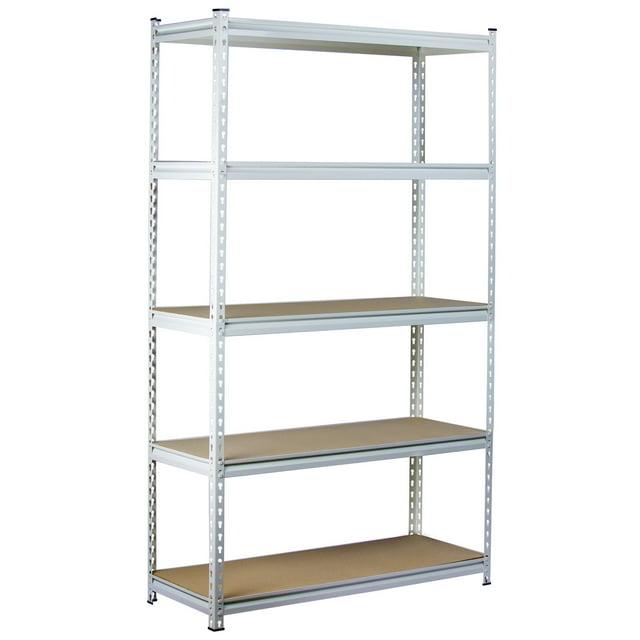 King's Rack 5-Tier Metal Boltless Storage Shelving in White/Wooden