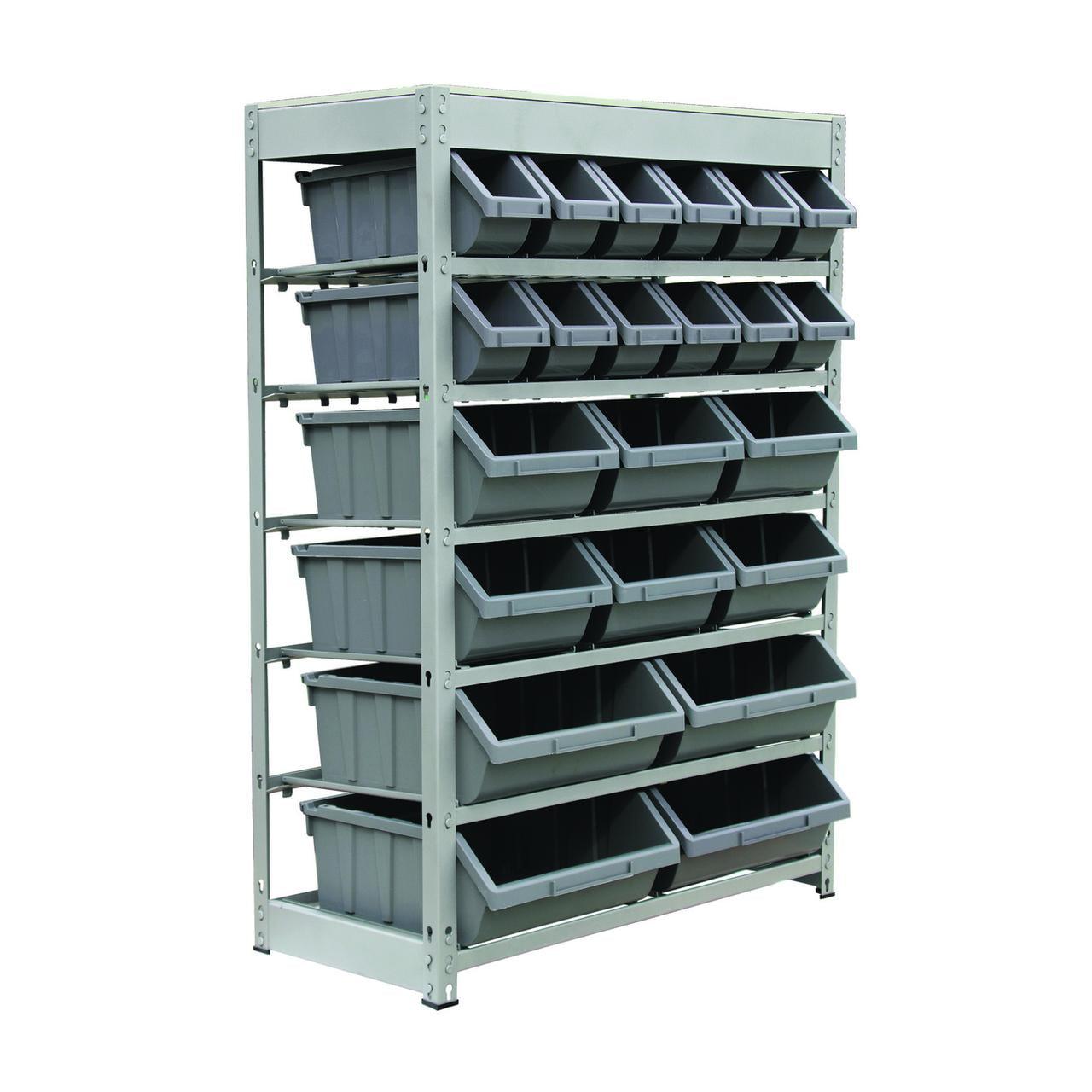 Compact 6-Tier Gray Steel Organizer Rack with 22 Bins