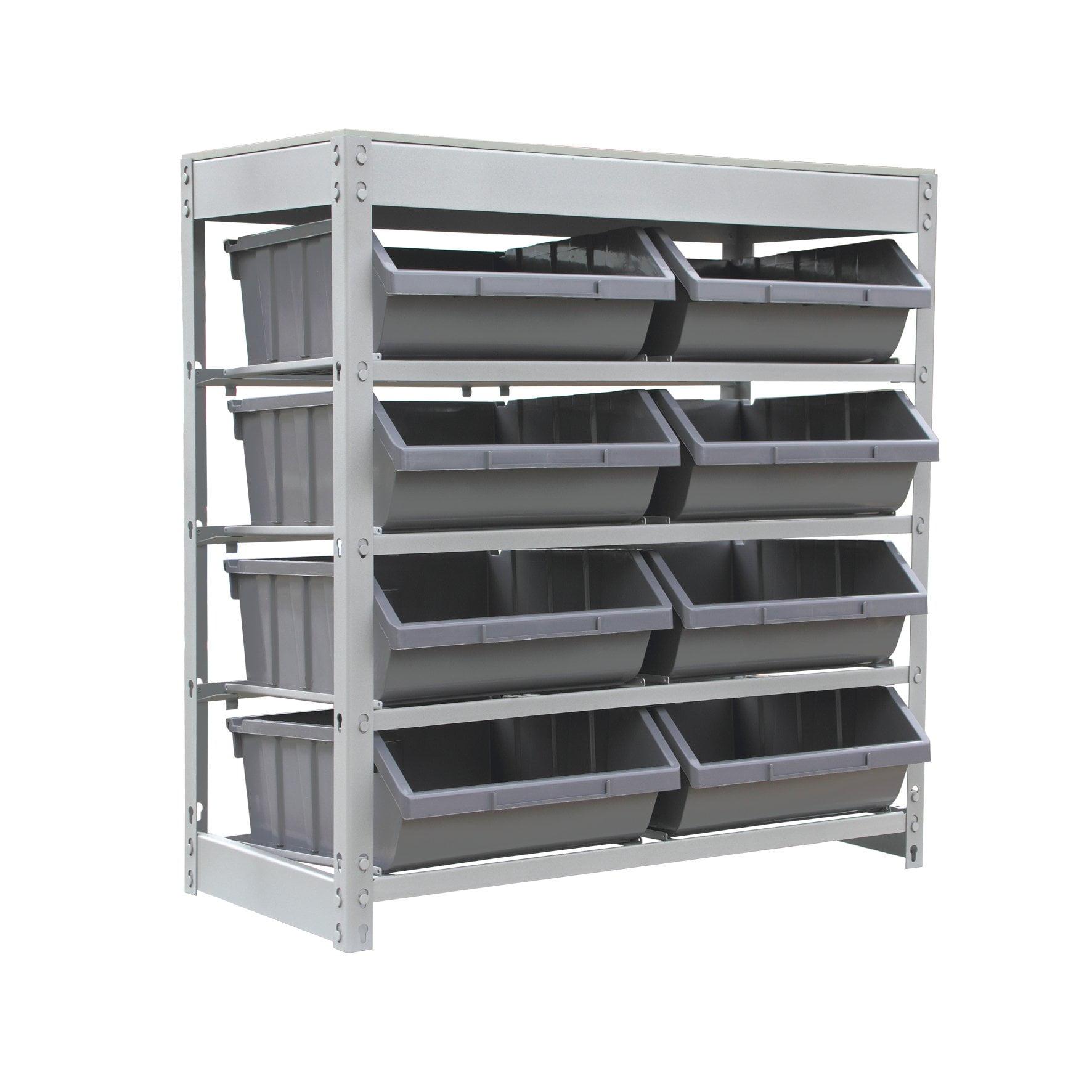 Compact 4-Tier Boltless Steel Bin Rack with Laminated Countertop