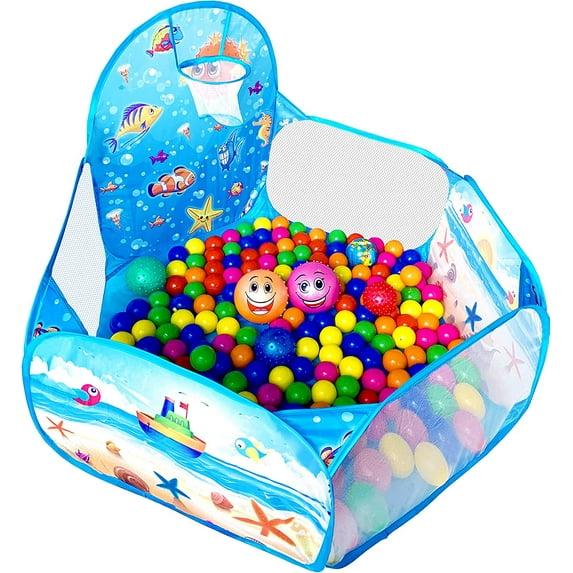 KingBee Ball Pit Pop Up Children Play Tent, Ocean Pool Baby Toddler Playpen with Basketball Hoop - Toys Gifts for Kids Girls Boys 6 Year Old - Balls Not Included (Blue)