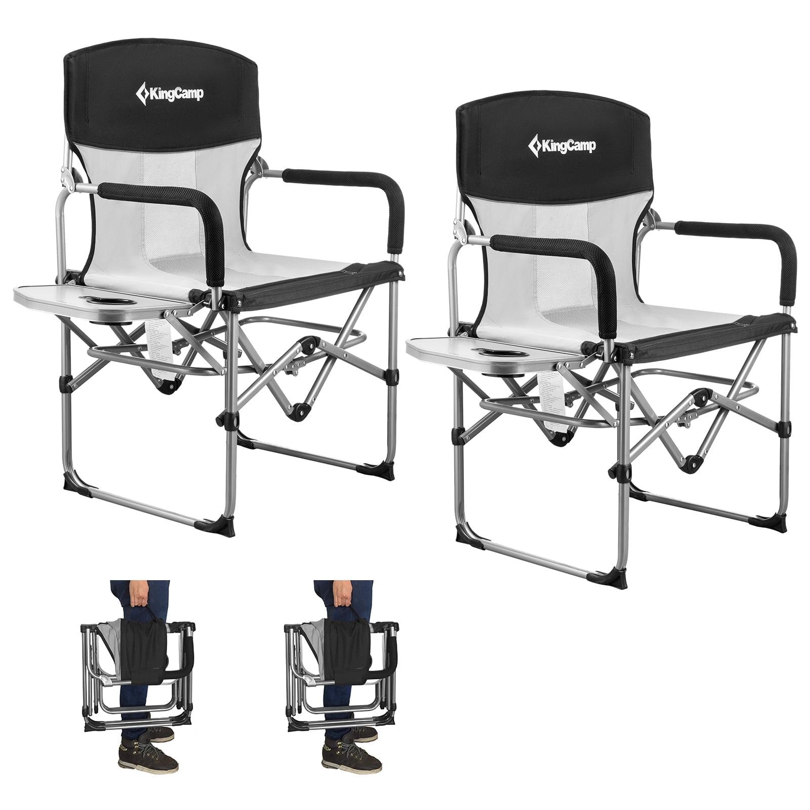 KingCamp Black and Gray Folding Mesh Camping Chairs with Arm Rest, 2-Pack