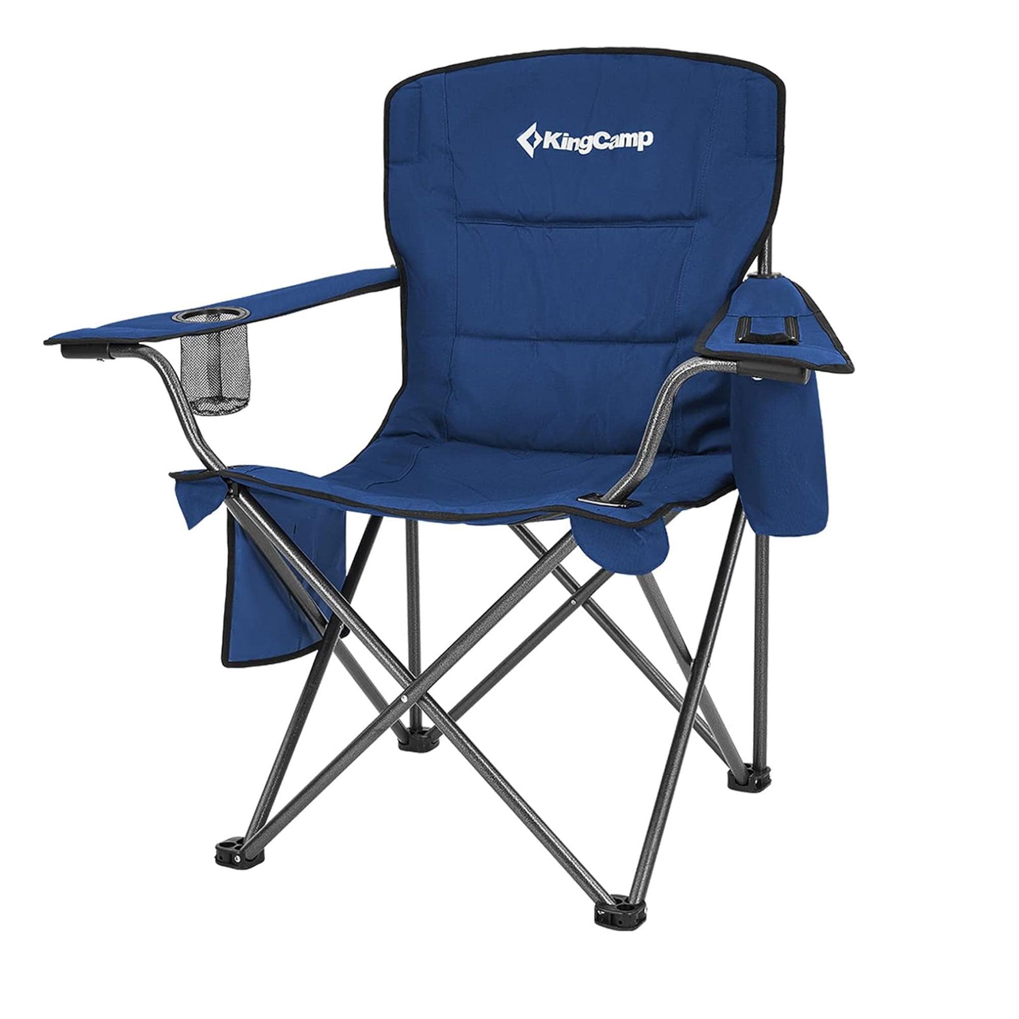 KingCamp Padded Portable Outdoor Folding Lounge Chair with Built In Cupholder, Insulated Cooler Sleeve, and Side Storage Pocket, Blue