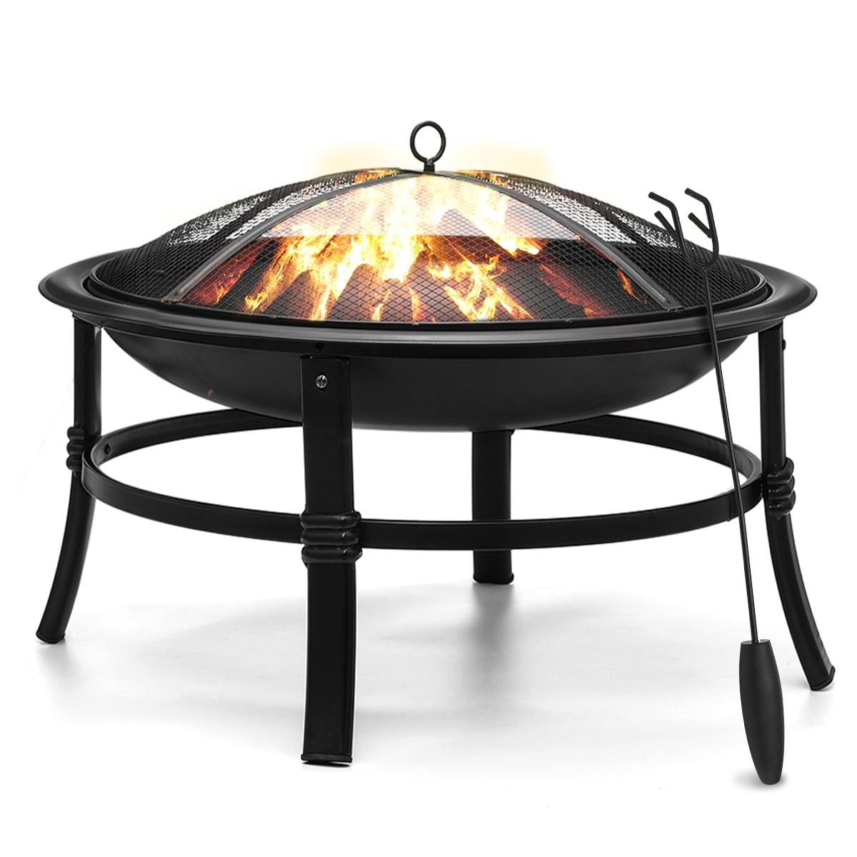 KingSo 26 inch Fire Pit for Outdoor Round Wood Burning Fire Pit Bowl for Camping Picnic Bonfire Patio Outside Backyard Garden Small Bonfire Pit Steel Firepit Bowl with Mesh Screen and Fire Poker