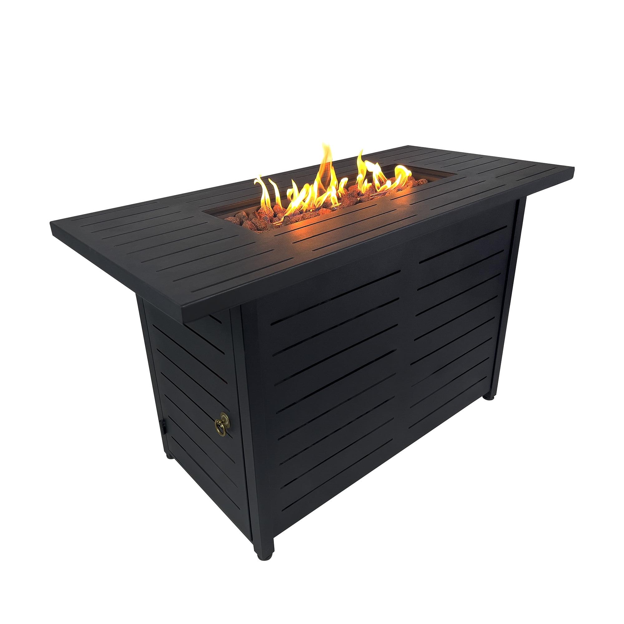 Black Aluminum 45" Gas Fire Pit Table with Lava Rocks