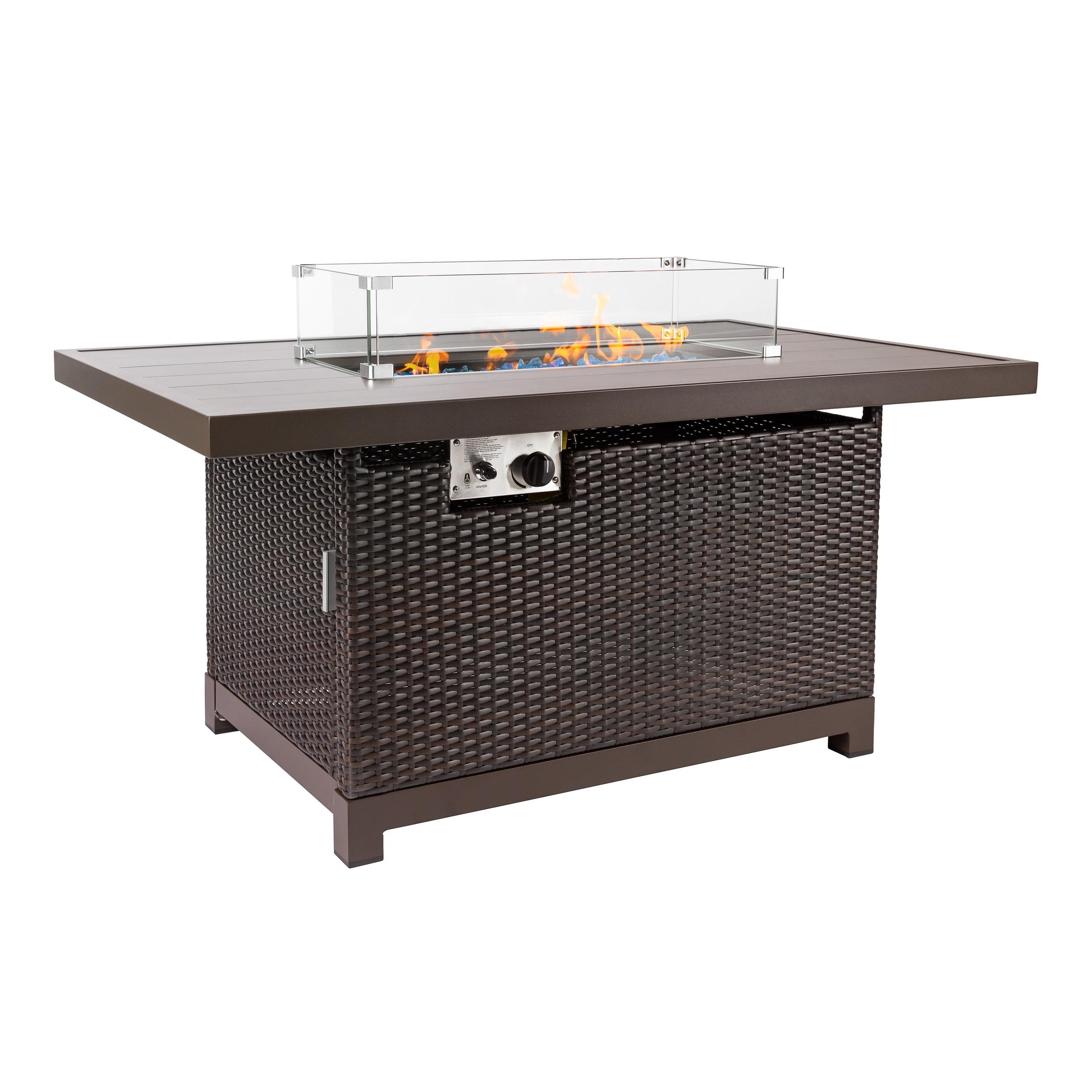 Novi 52-Inch Brown Rattan Gas Fire Pit Table