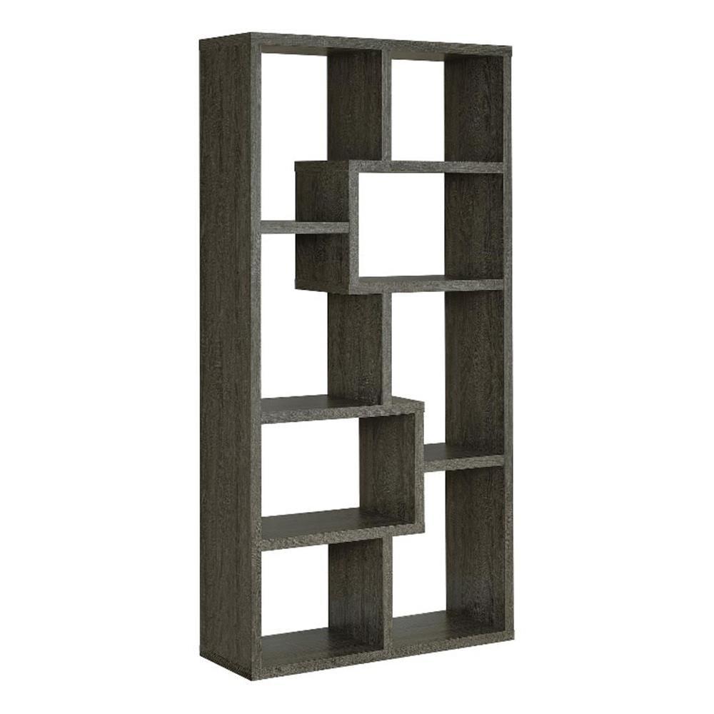 Weathered Gray 10-Shelf Geometric Bookcase