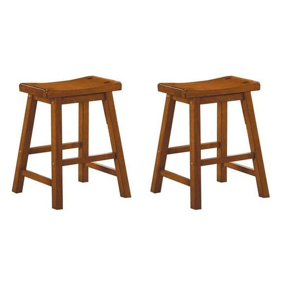 Kingfisher Lane 18" Solid Wood Dining Stool in Oak (Set of 2)