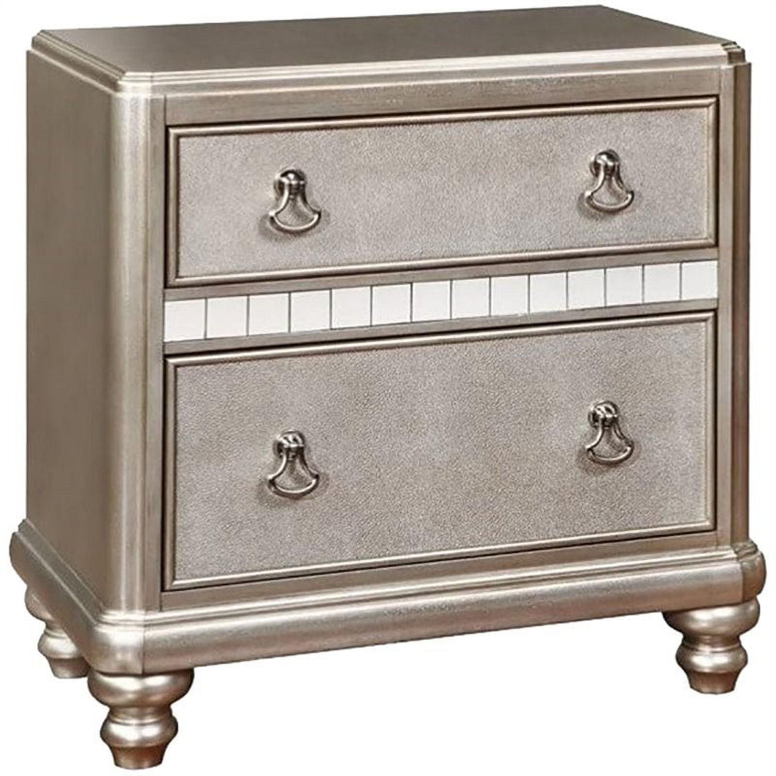 Elegant Transitional 2-Drawer Nightstand in Metallic Platinum