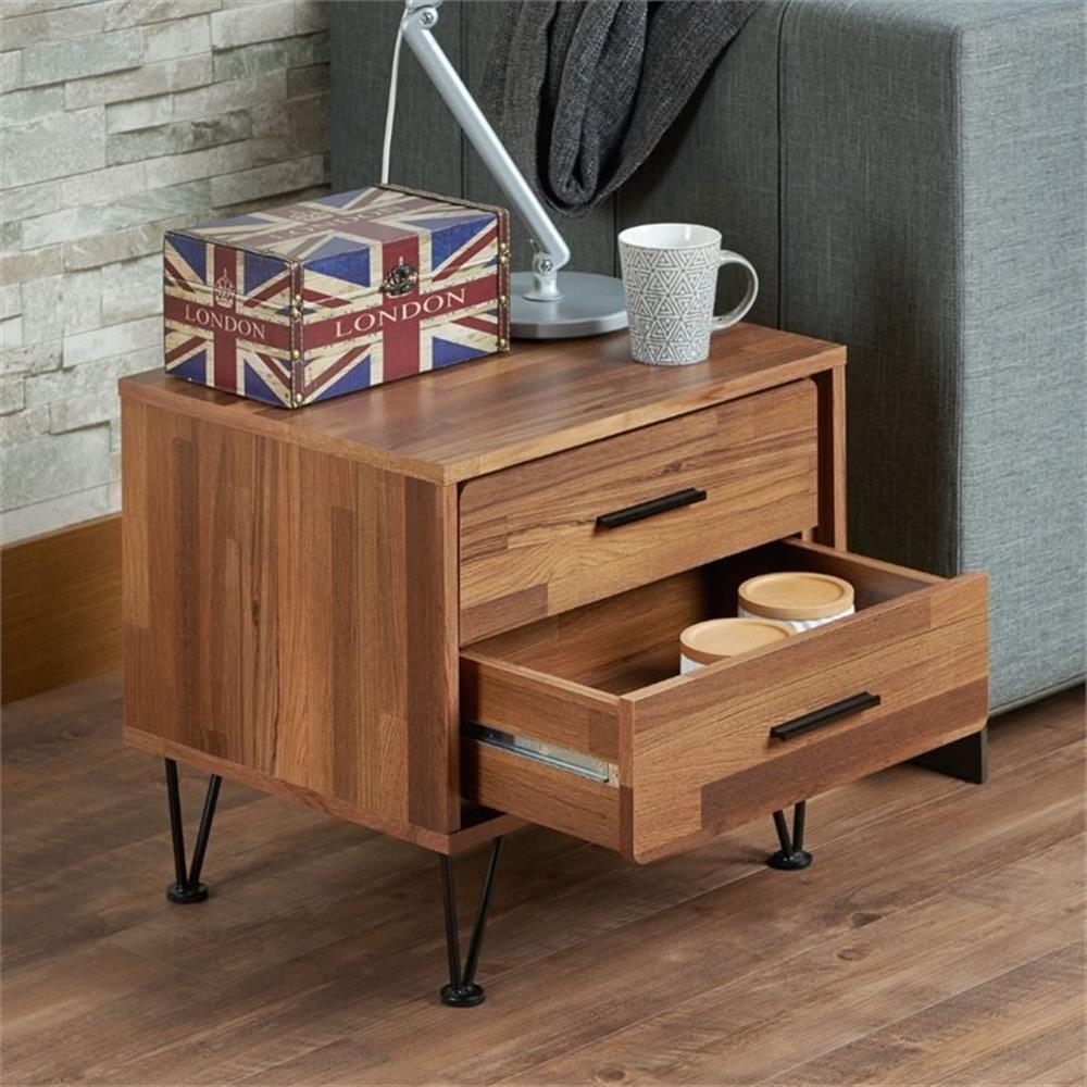 20" Deoss Accent Table Walnut Finish - Acme Furniture: Glass Top, Geometric Base, No Tools Assembly