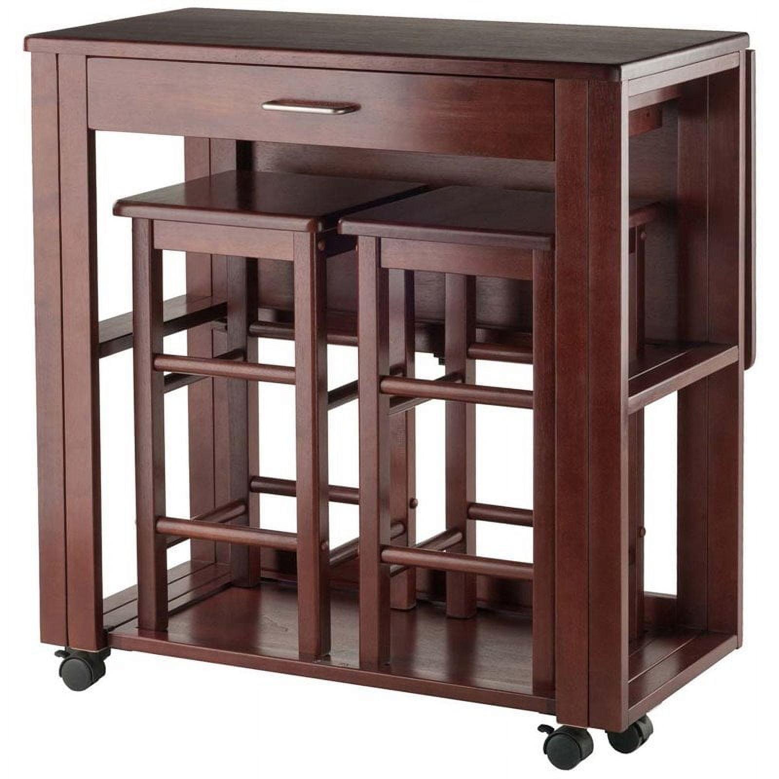 Walnut Finish Space Saver Pub Set with 2 Chairs