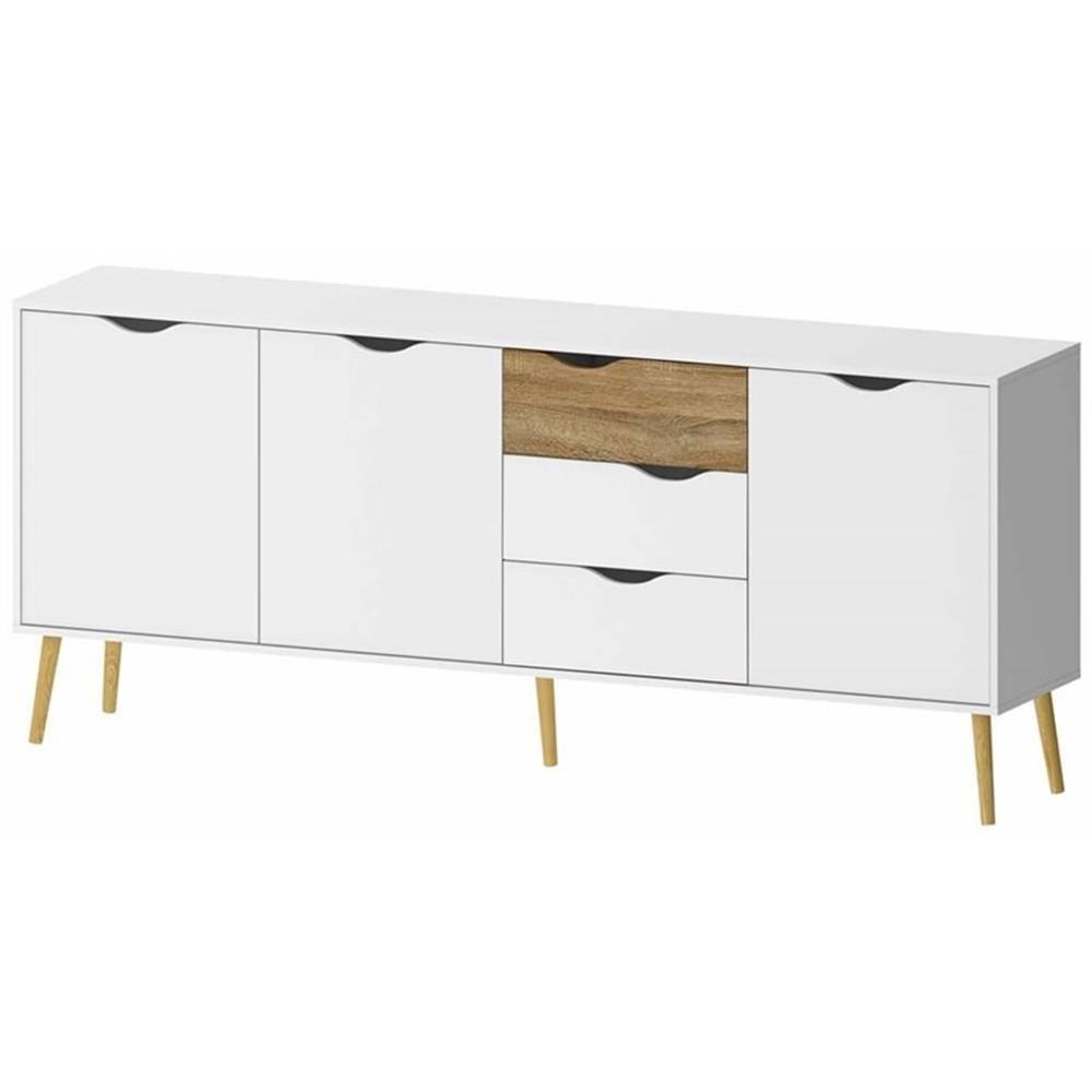 77" White and Oak Engineered Wood Sideboard with Drawers