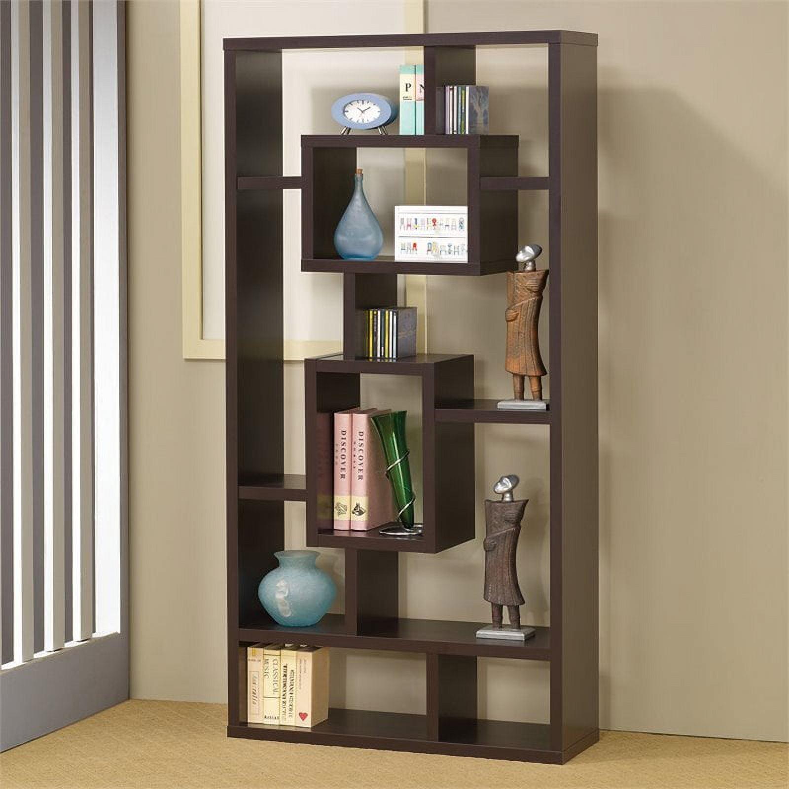 Howie Espresso 10-Shelf Geometric Bookcase