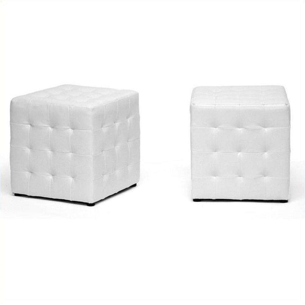 Set of 2 Siskal Modern Cube Ottoman White - Baxton Studio: Faux Leather, Wood Frame, No Assembly Required