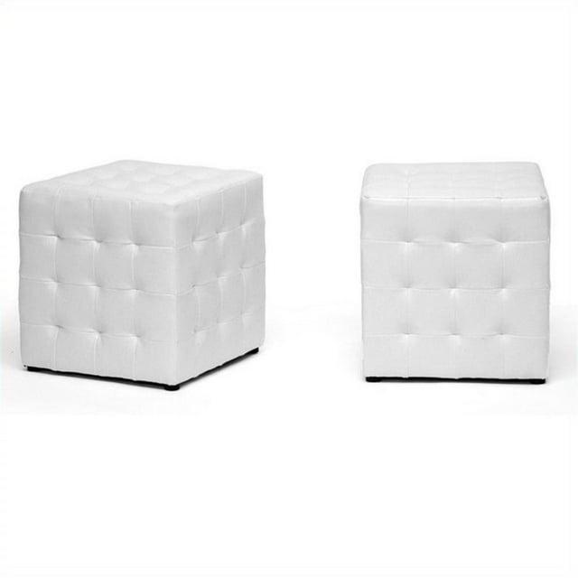 Set of 2 Siskal Modern Cube Ottoman White - Baxton Studio: Faux Leather, Wood Frame, No Assembly Required